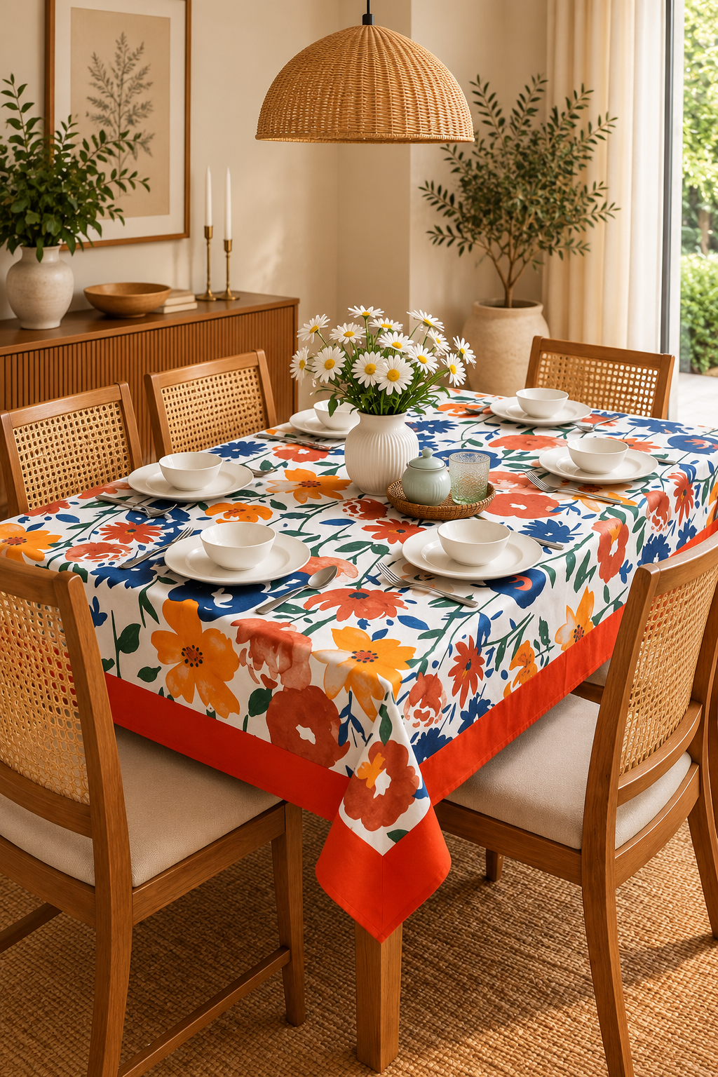 Pure casemate cotton 6 seater dining table cover (60x90 inches)