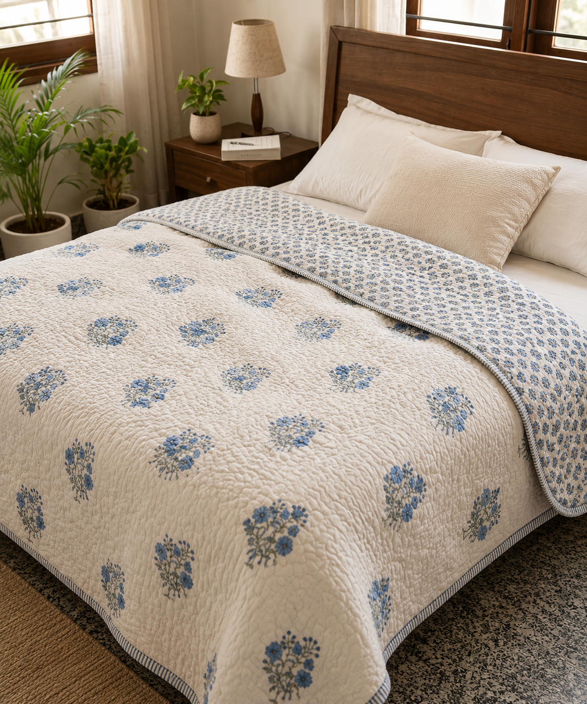 Pure mulmul cotton screen printed reversible double razai (90x108 inches)