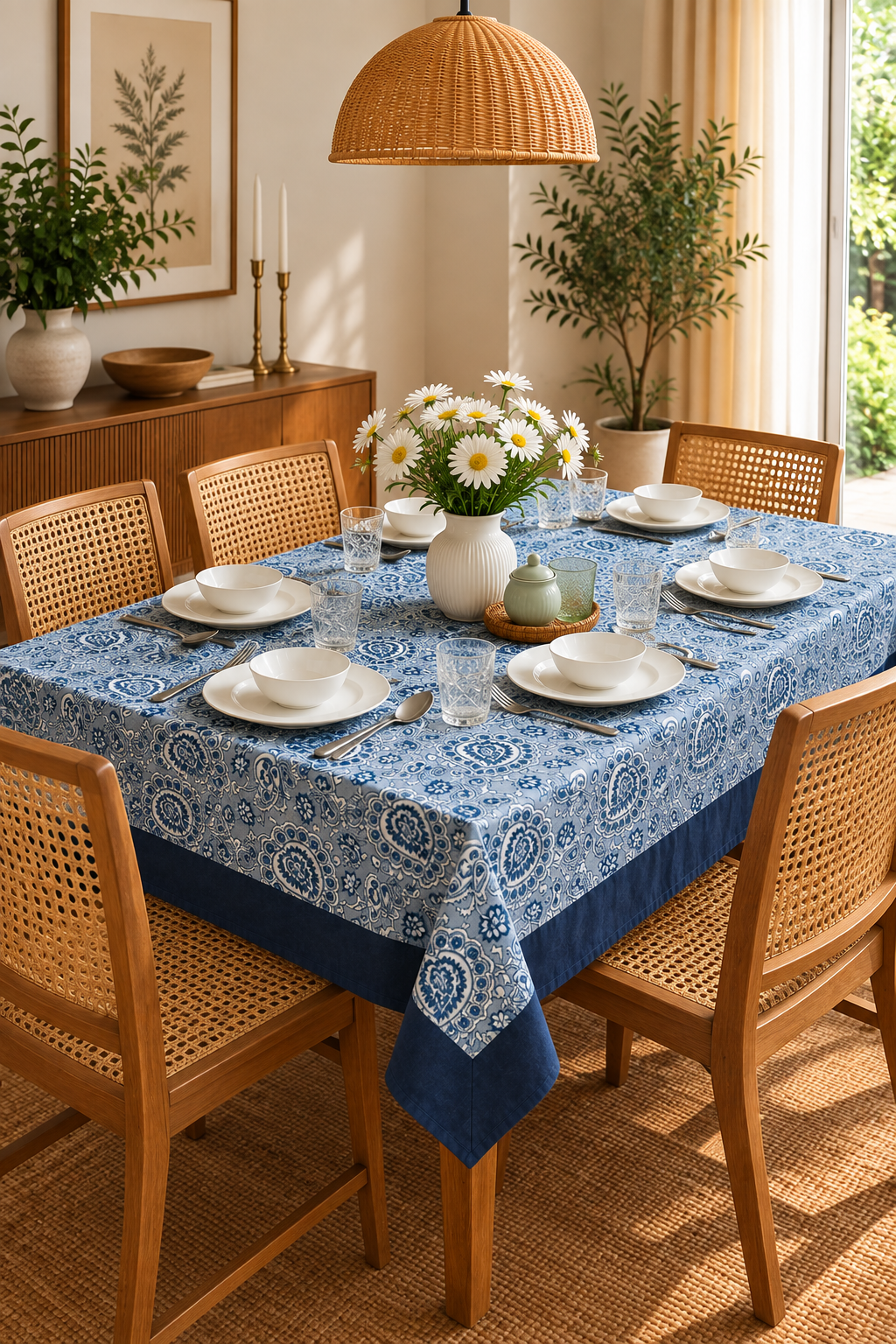 Pure casemate cotton 6 seater dining table cover (60x90 inches)