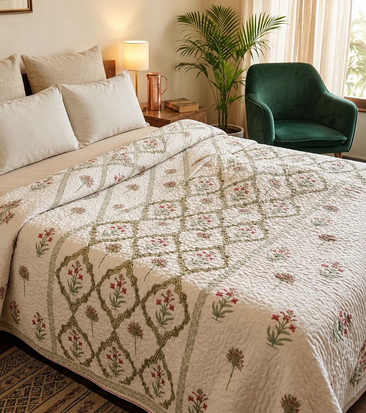 Pure mulmul cotton screen printed reversible double razai (90x108 inches)