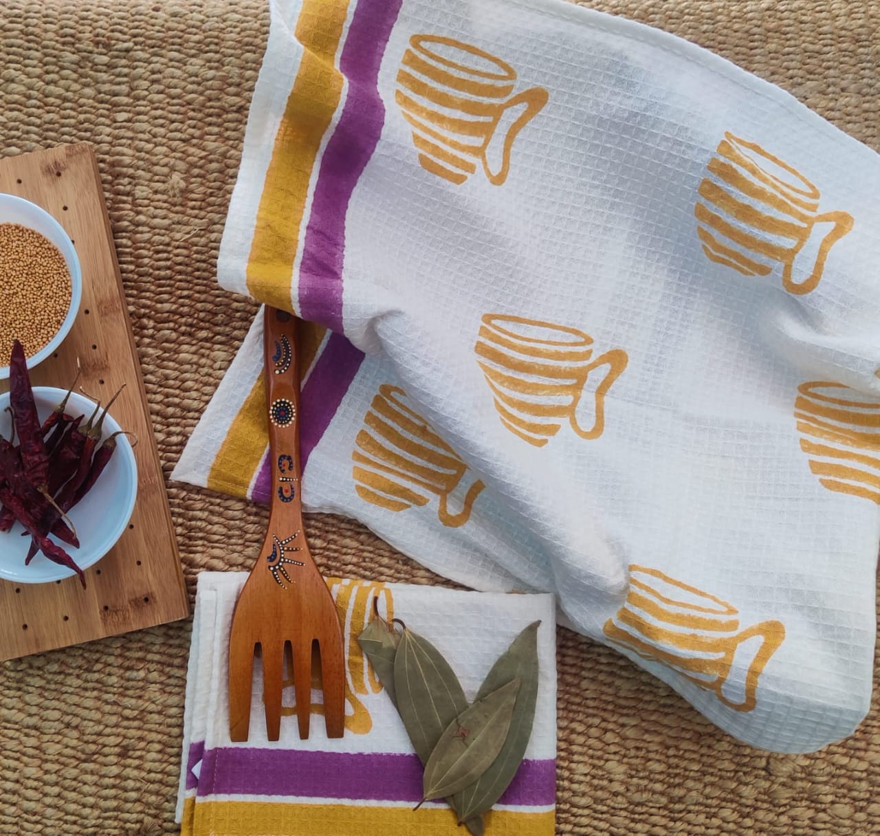 Super absorbent waffled cotton kitchen hand towels (18x24 inches set of 3)