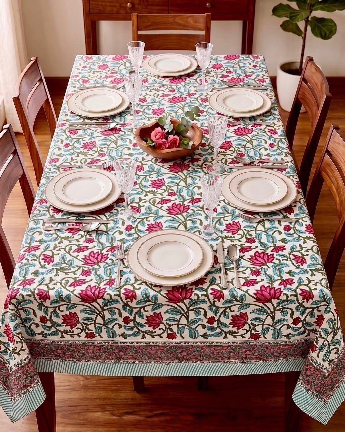 Pure cotton hand-block printed table cover for 6 seater table 60x90 inches