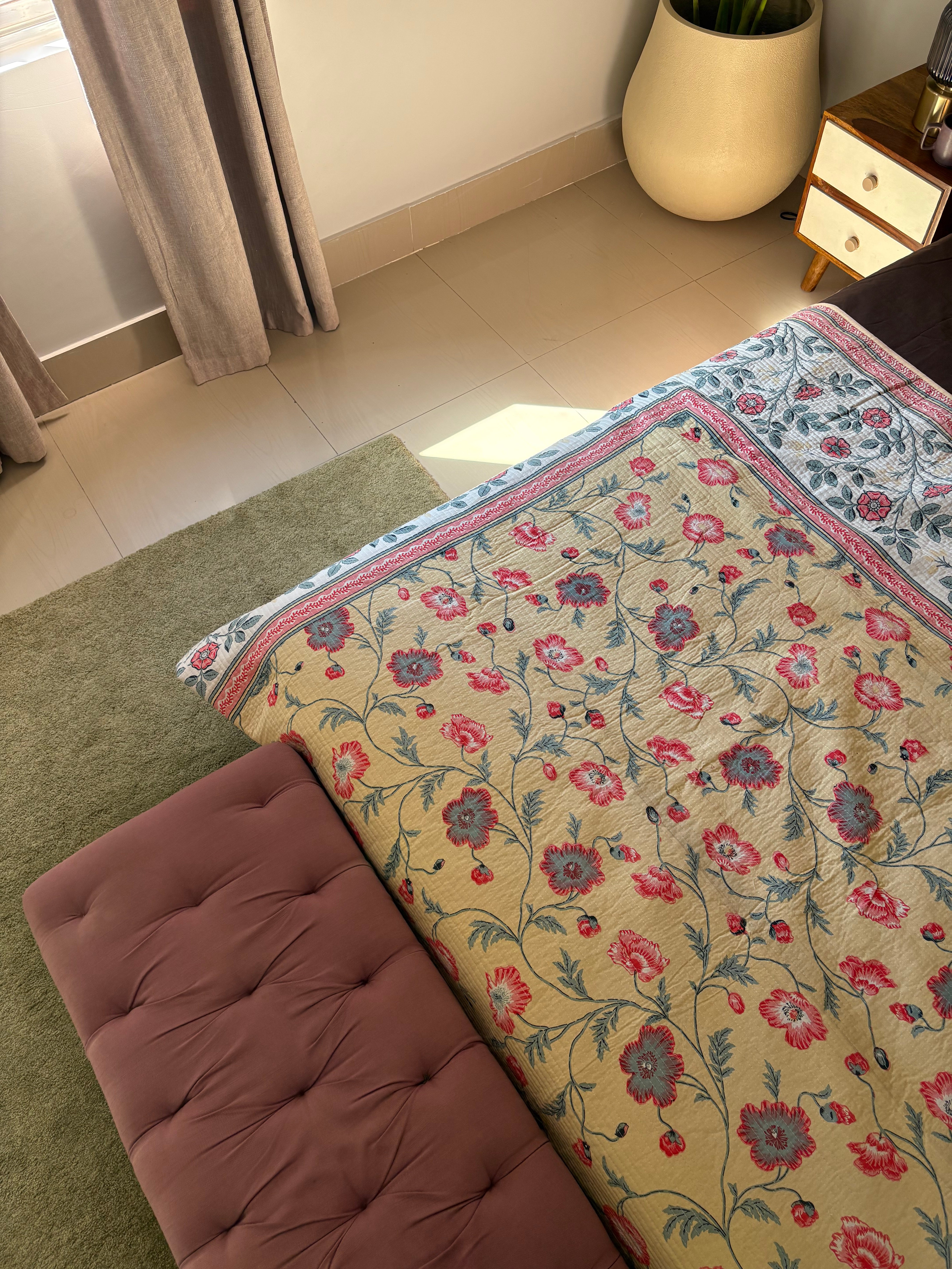 Pure cotton quilted bedcovers with two quilted pillow covers (90x108 inches)