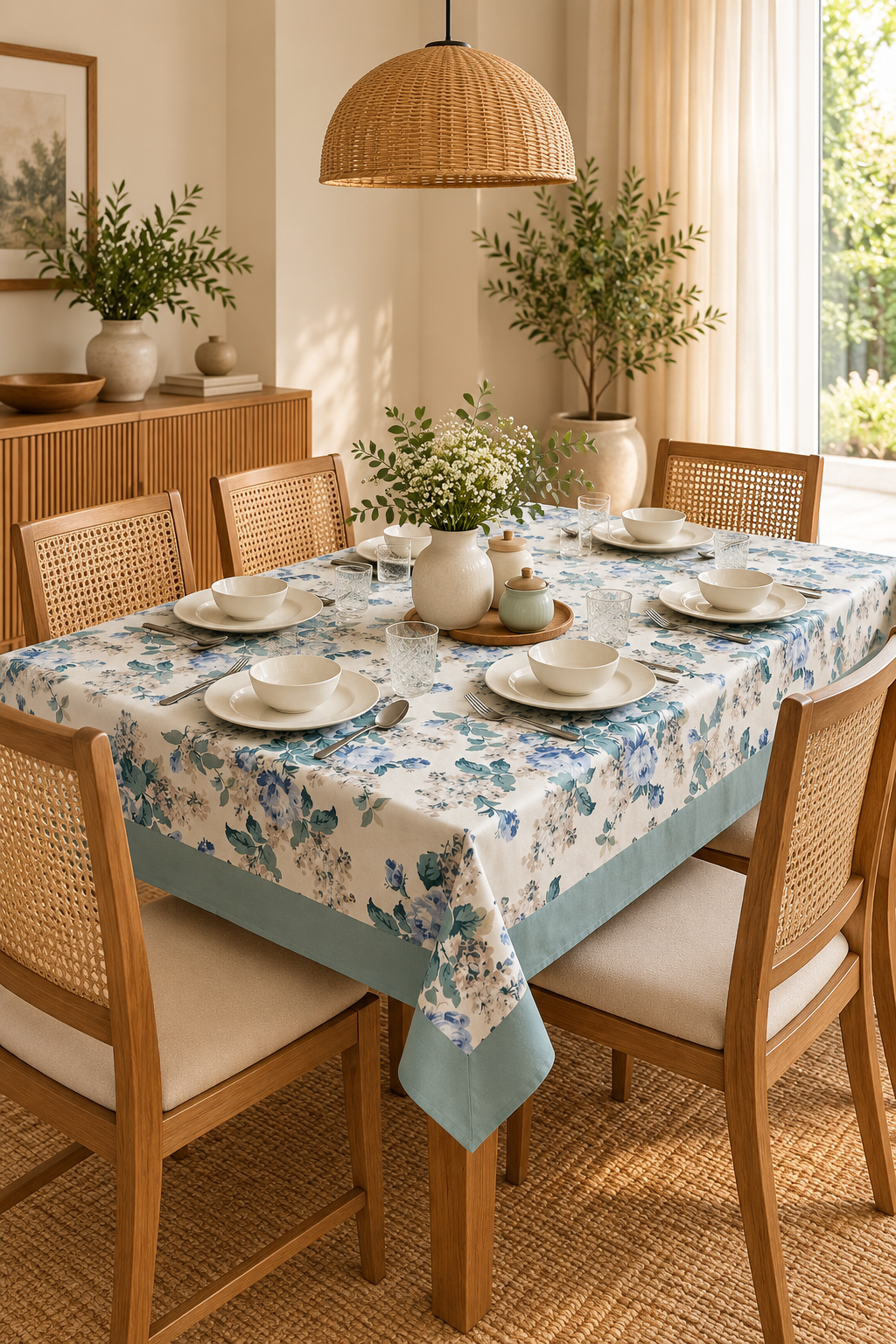 Pure casemate cotton 6 seater dining table cover (60x90 inches)