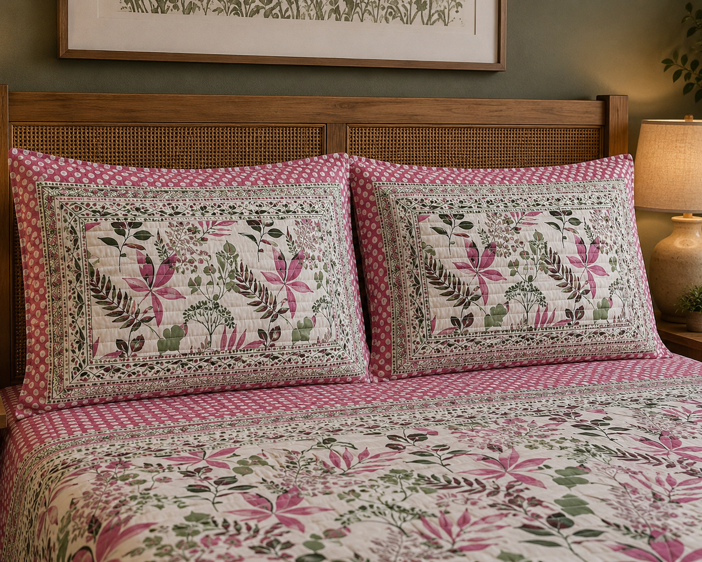 Pure cotton king size bedsheets with 2 quilted pillow covers (100x108 inches)