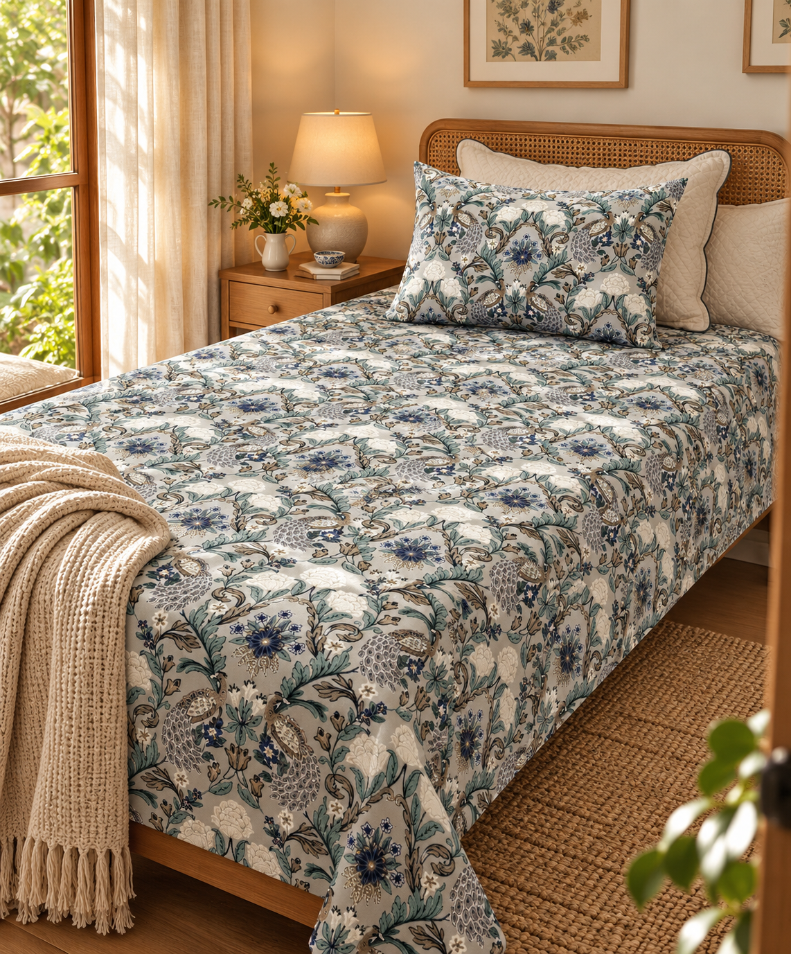Pure cotton single bedsheet with 1 pillow cover (Size 60x90 inches)