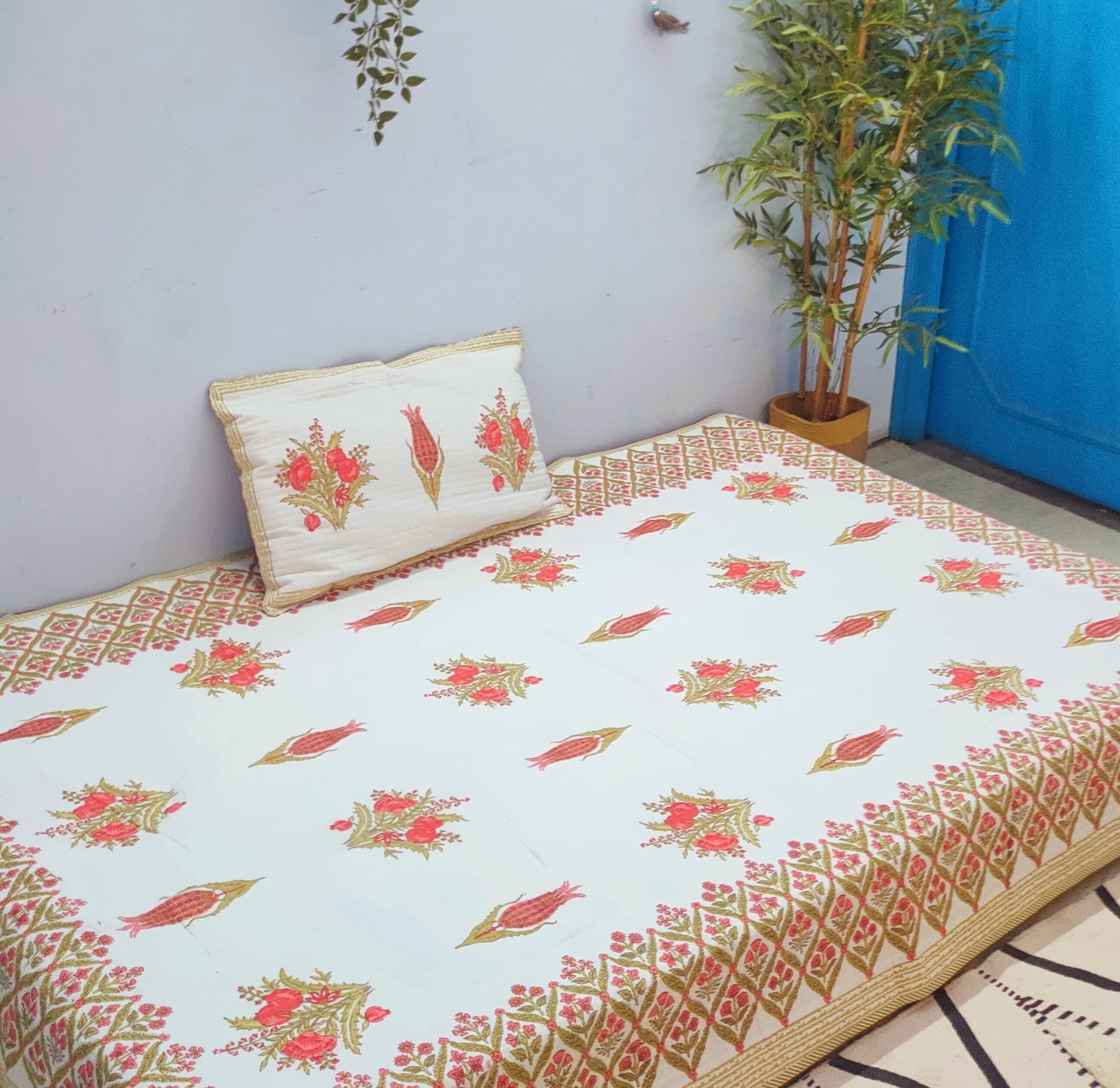 Pure cotton quilted single bedcovers with 1 quilted pillow cover (60x90 inches)