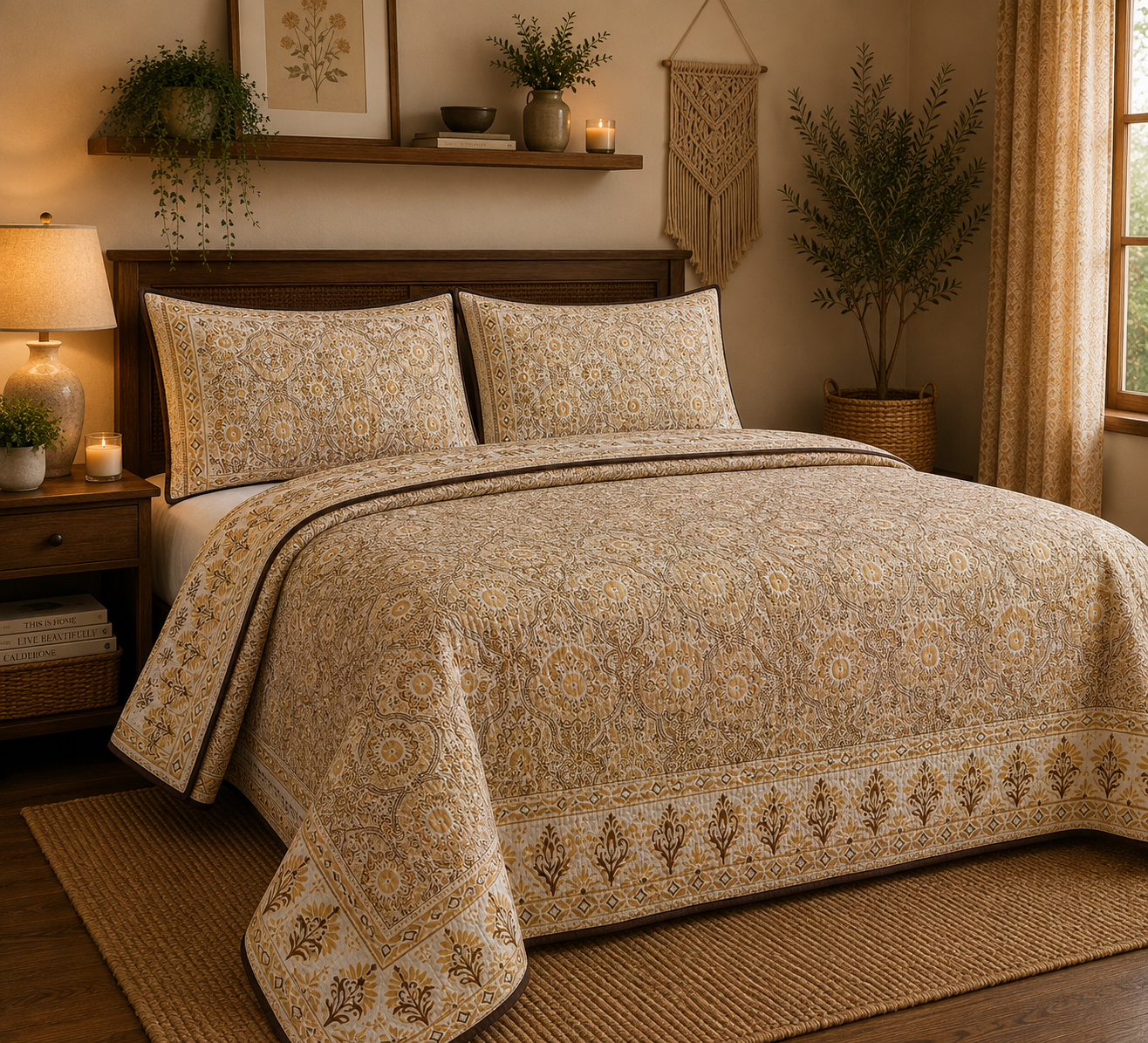Pure cotton quilted bedcovers with two quilted pillow covers (90x108 inches)