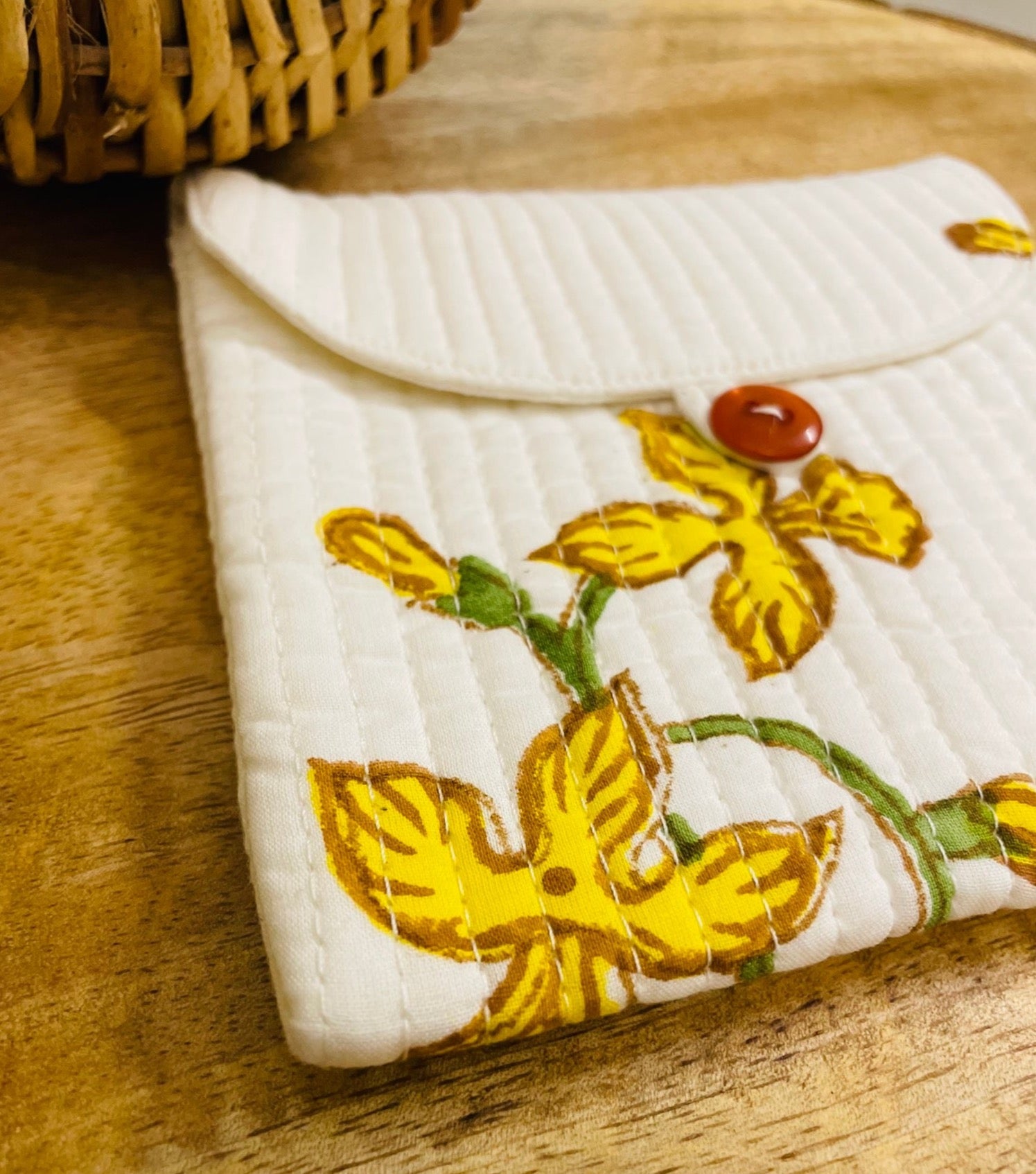 Pure cotton hand block printed and quilted sanitary pad holders