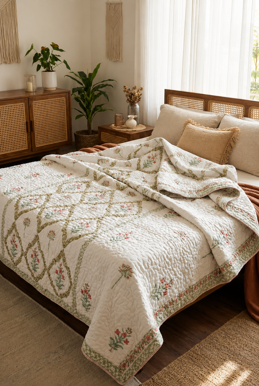 Pure mulmul cotton screen printed reversible double razai (90x108 inches)