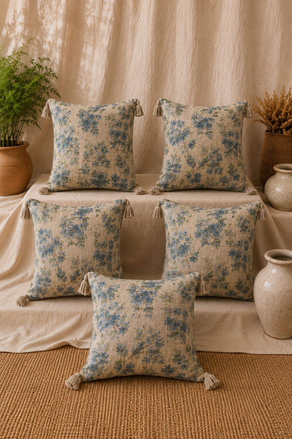 Pure tnt jute textured cotton cushion covers 16x16 inches (set of 5)