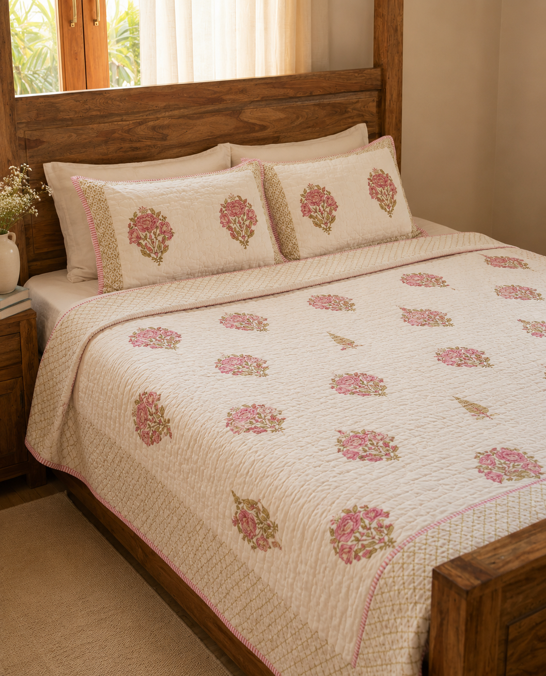 Pure mulmul cotton screen printed reversible double razai (90x108 inches)