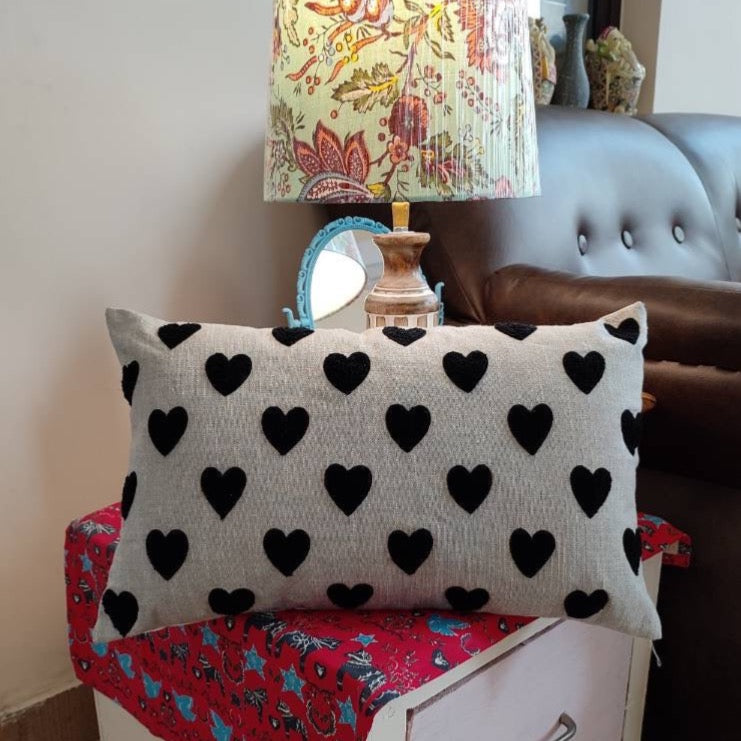 Grey and black Hearts of hearts rectangular cushion cover (30x50 cms)