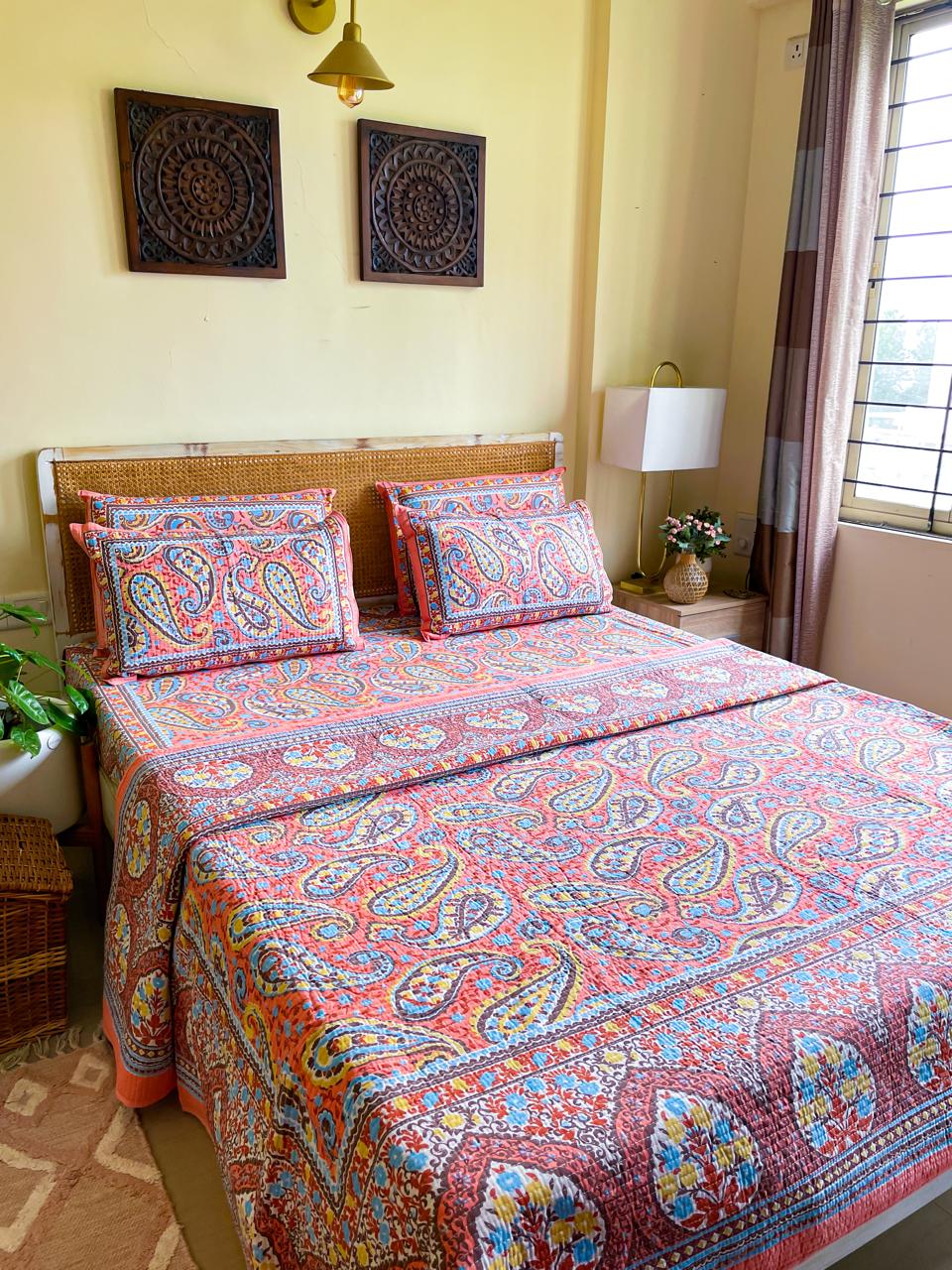 Pure cotton quilted bedcovers with two quilted pillow covers (90x108 inches)