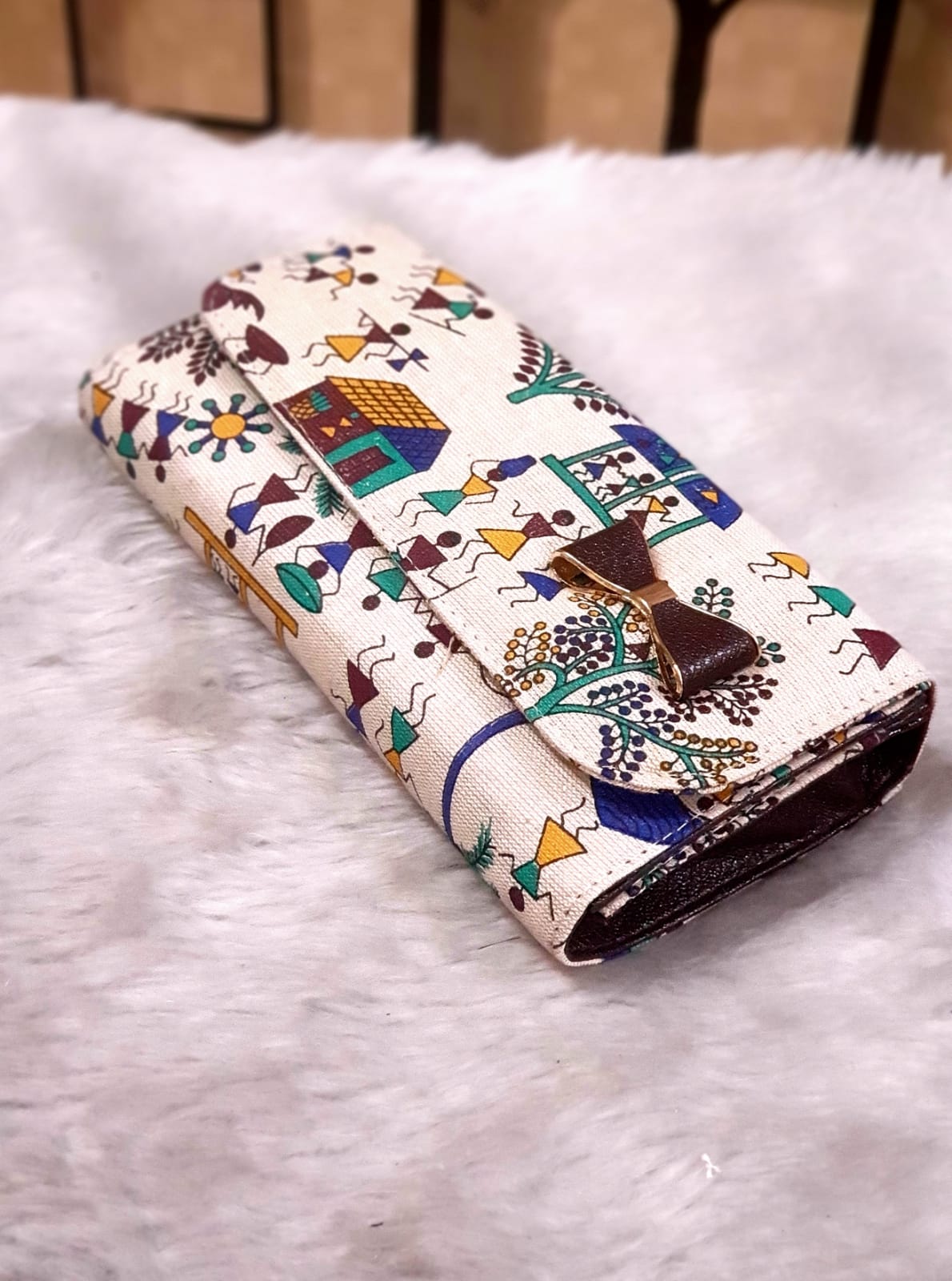 Warli art fabric womens wallet (8x4 inches)