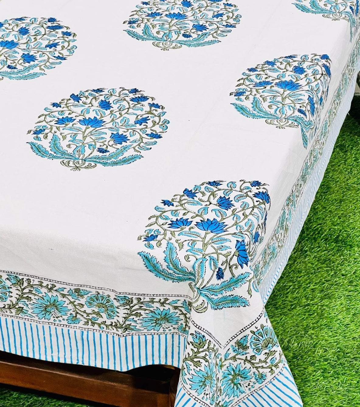 Pure cotton hand-block printed table covers for 4/6 seater dining tables (60x90 inches)