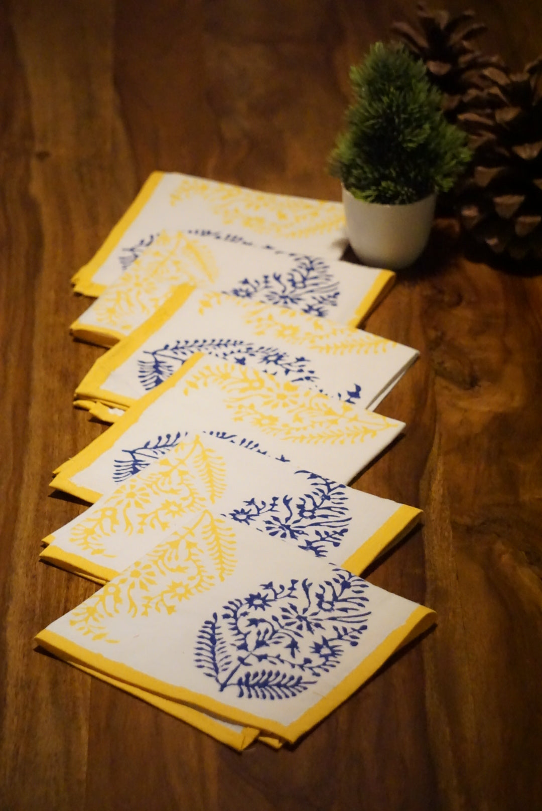 Pure cotton hand-block printed dining table covers with 6 napkins (for 6 seater tables)