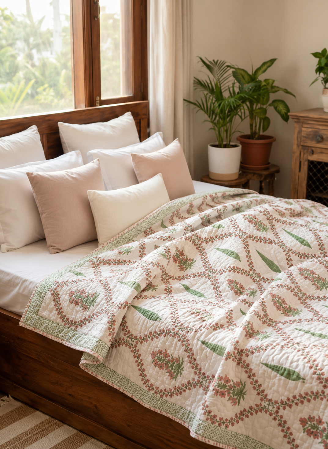 Pure mulmul cotton screen printed reversible double razai (90x108 inches)