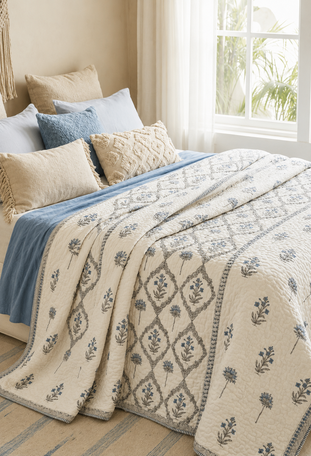 Pure mulmul cotton screen printed reversible double razai (90x108 inches)