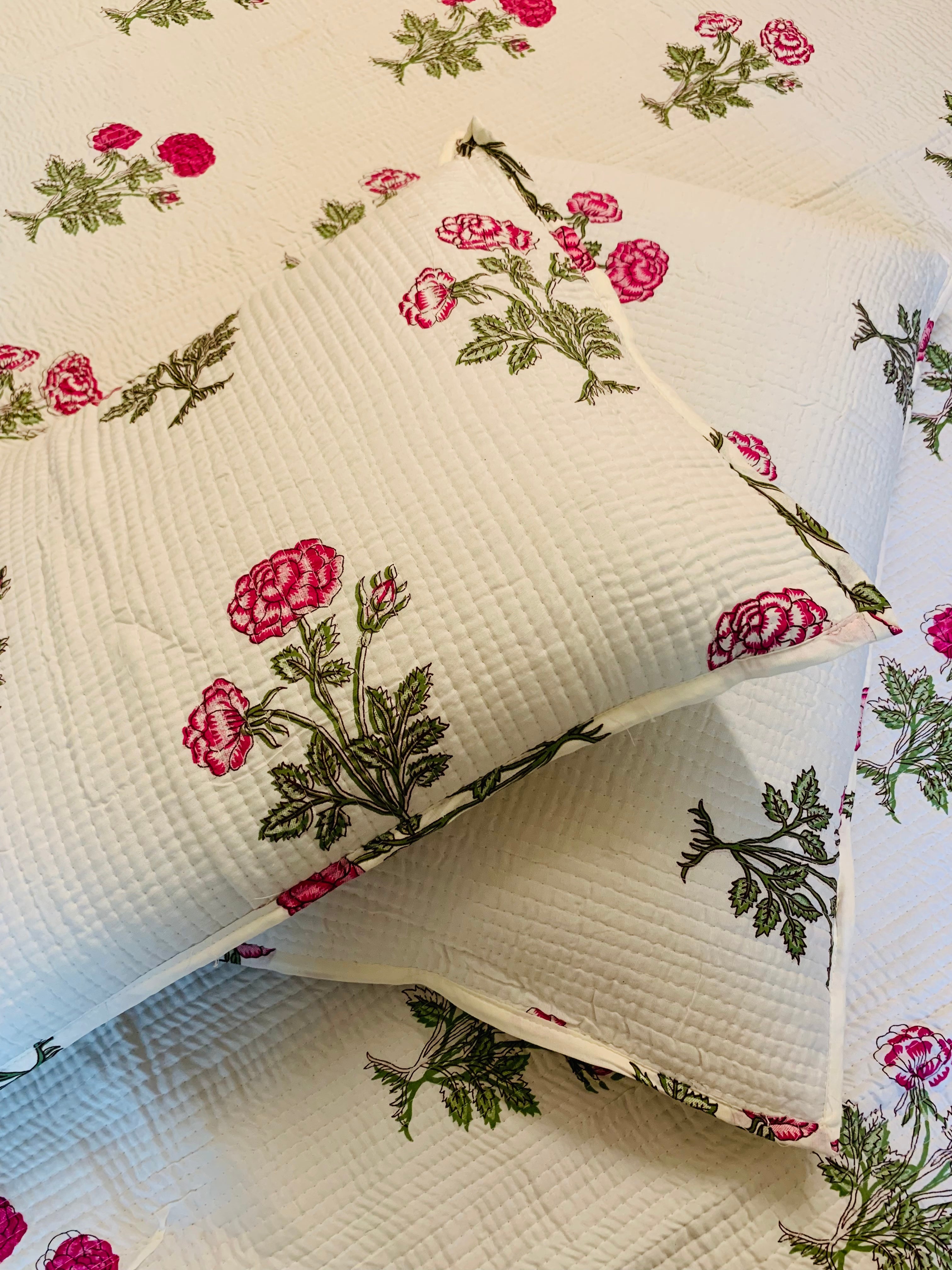 Pure cotton quilted double bedsheet with two quilted pillow covers (90x108 inches)