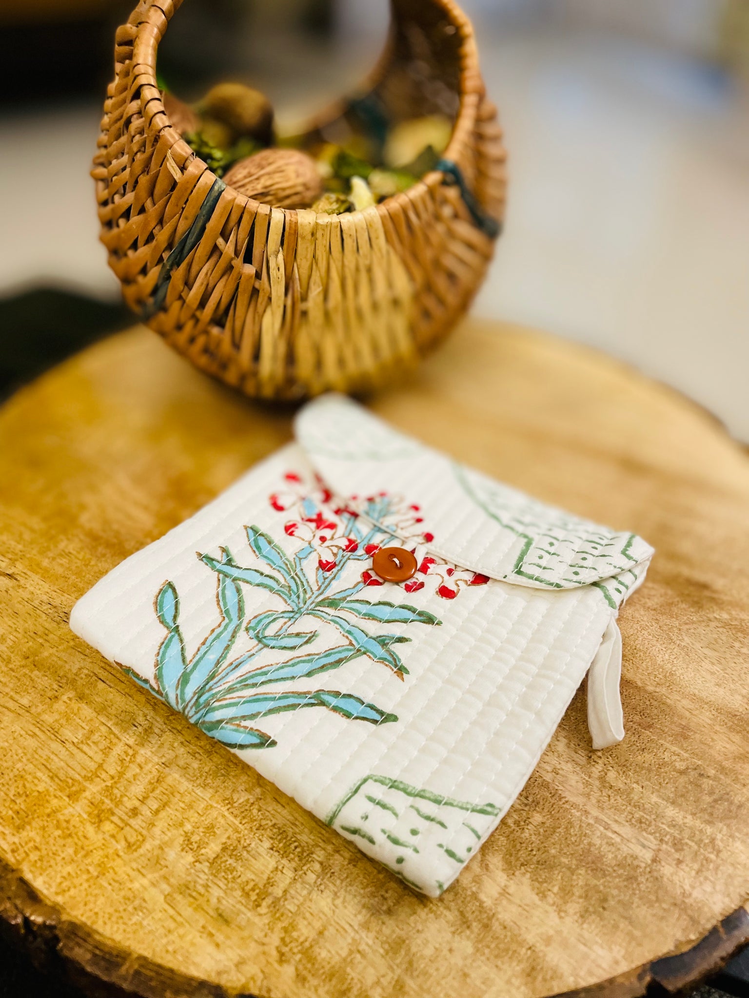 Pure cotton hand block printed and quilted sanitary pad holders