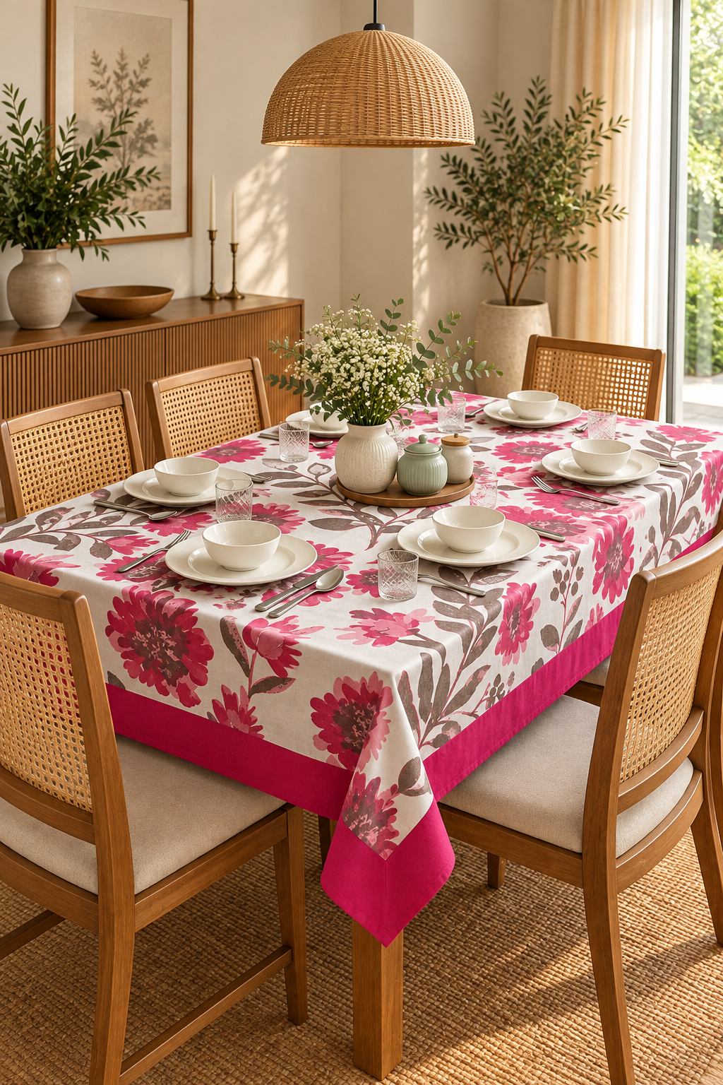Pure casemate cotton 6 seater dining table cover (60x90 inches)