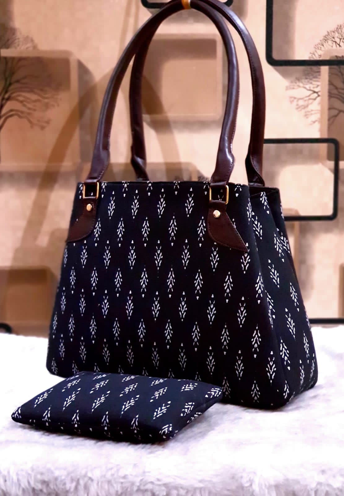 Hand Block Printed fabric handbags with money pouch