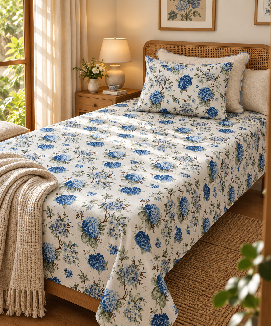 Pure cotton single bedsheet with 1 pillow cover (Size 60x90 inches)