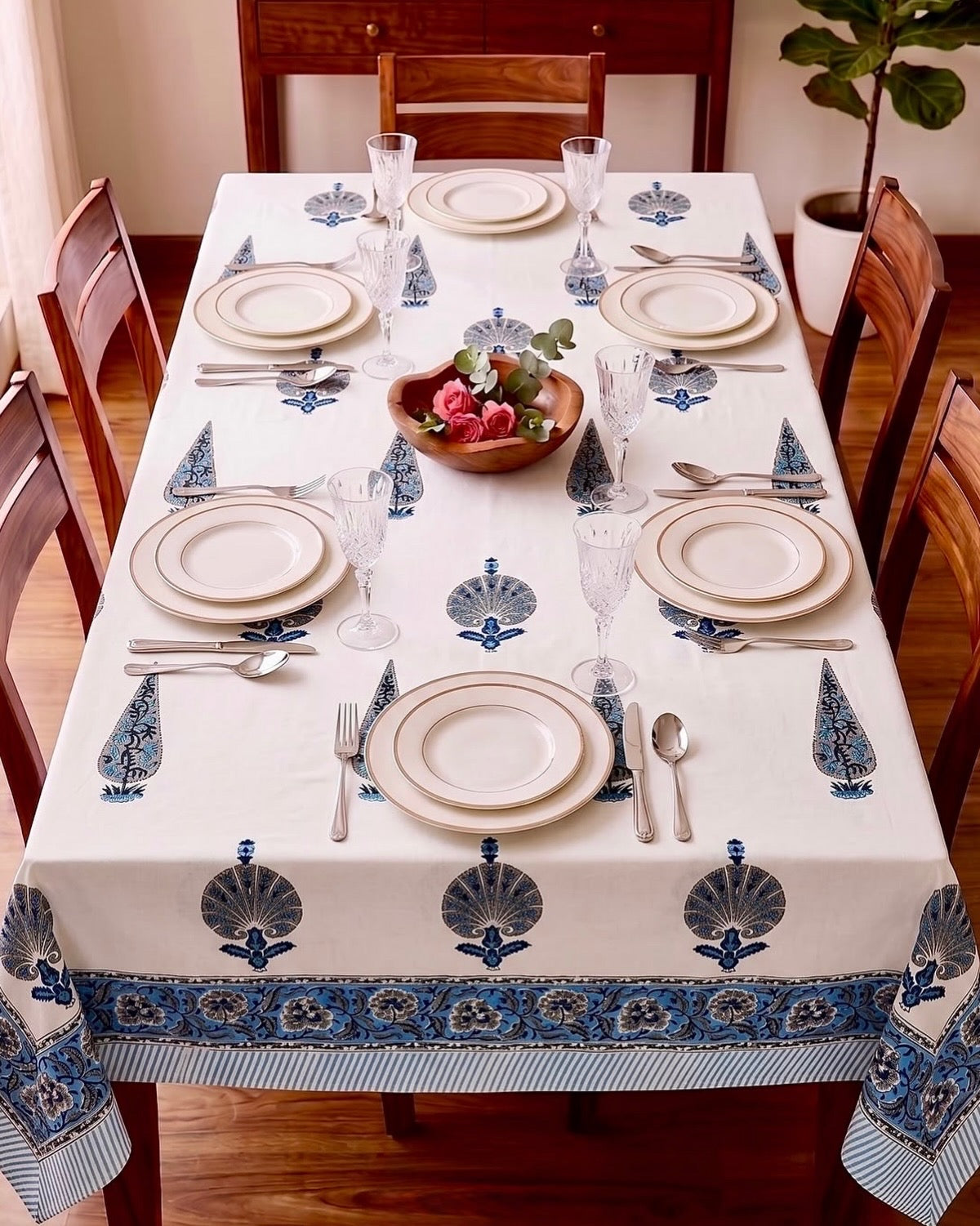 Pure cotton hand-block printed table cover for 6 seater table 60x90 inches