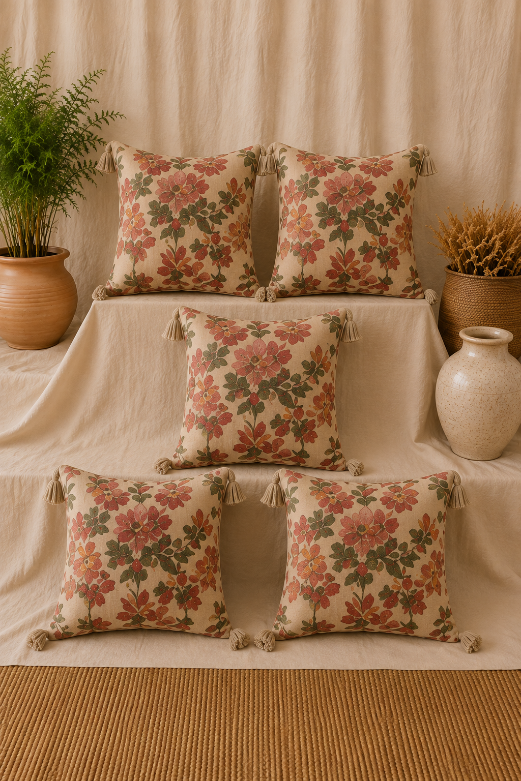 Pure tnt jute textured cotton cushion covers 16x16 inches (set of 5)