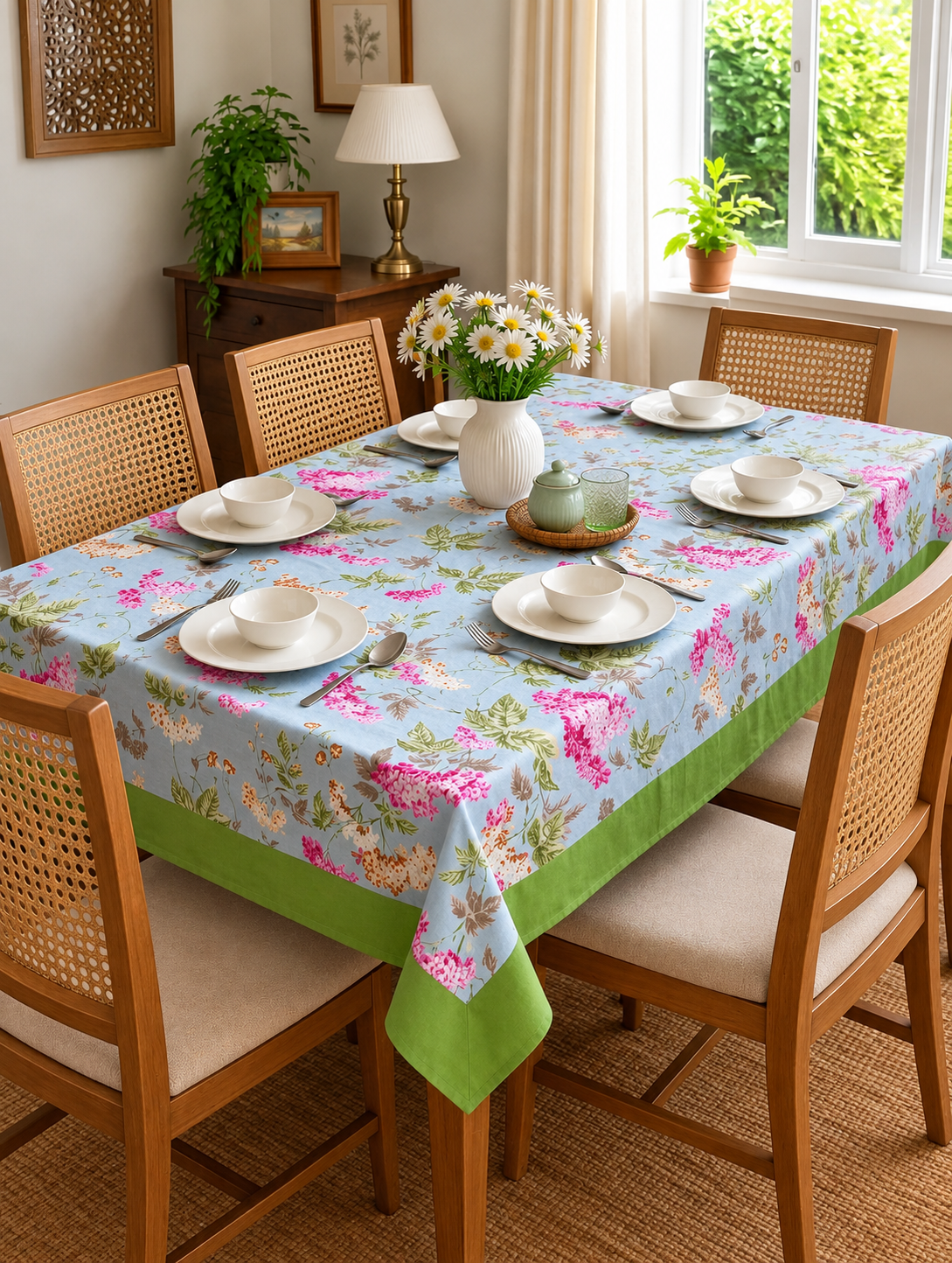 Pure casemate cotton 6 seater dining table cover (60x90 inches)