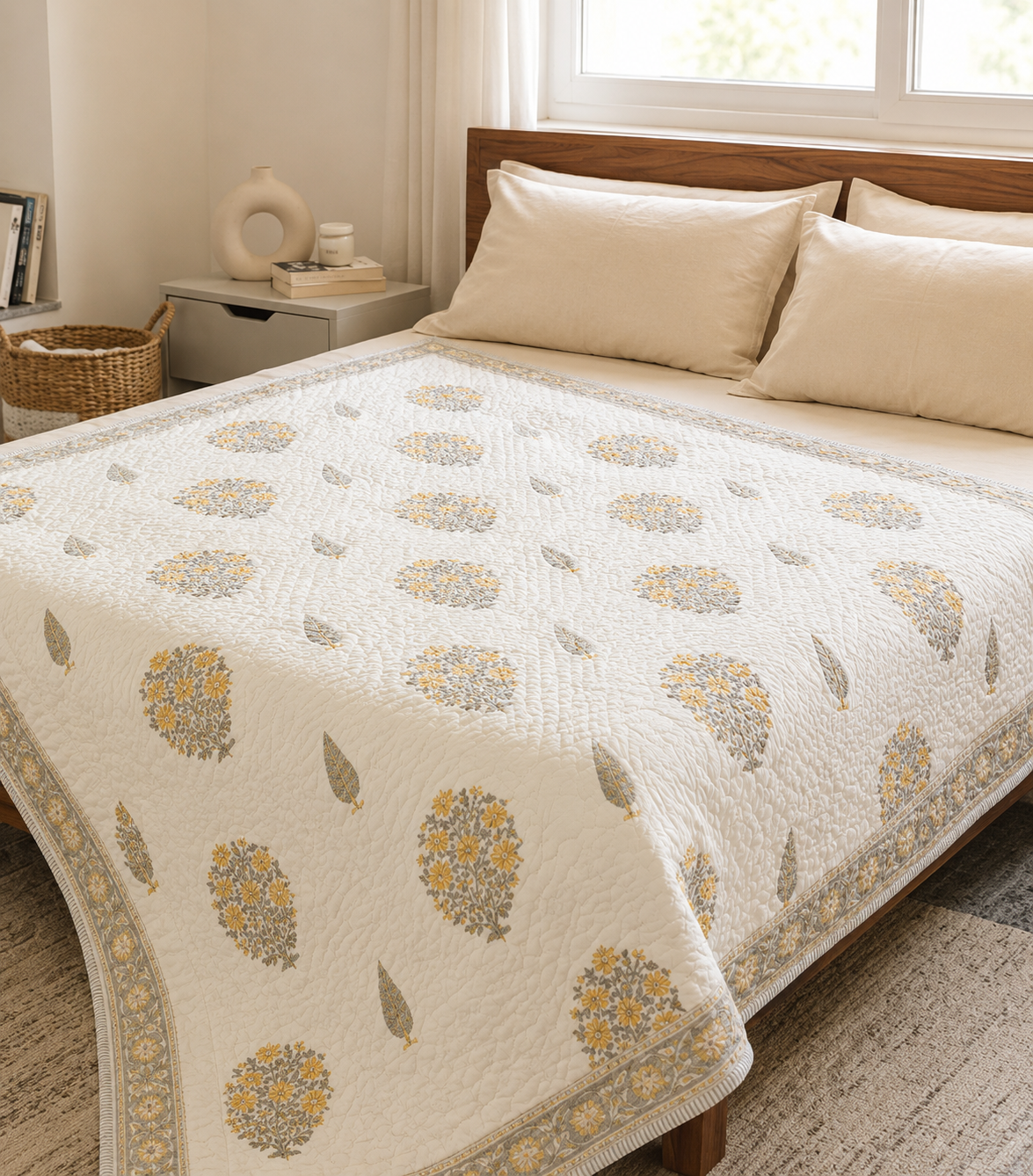 Pure mulmul cotton screen printed reversible double razai (90x108 inches)