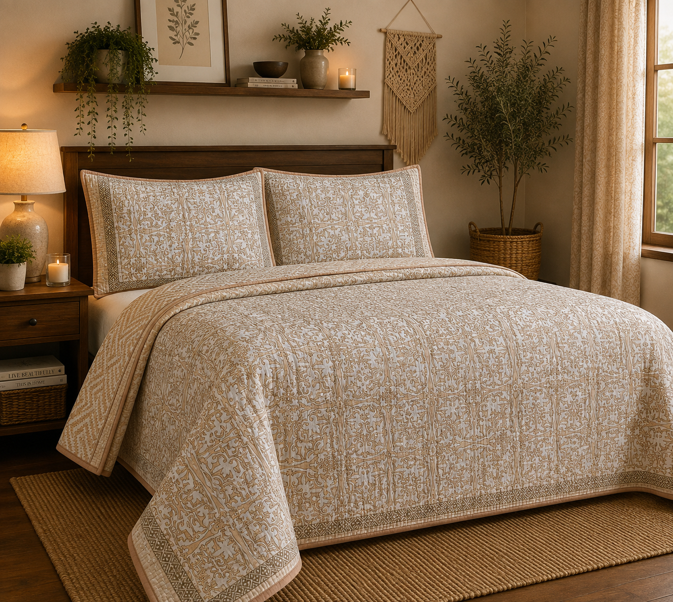 Pure cotton quilted bedcovers with two quilted pillow covers (90x108 inches)