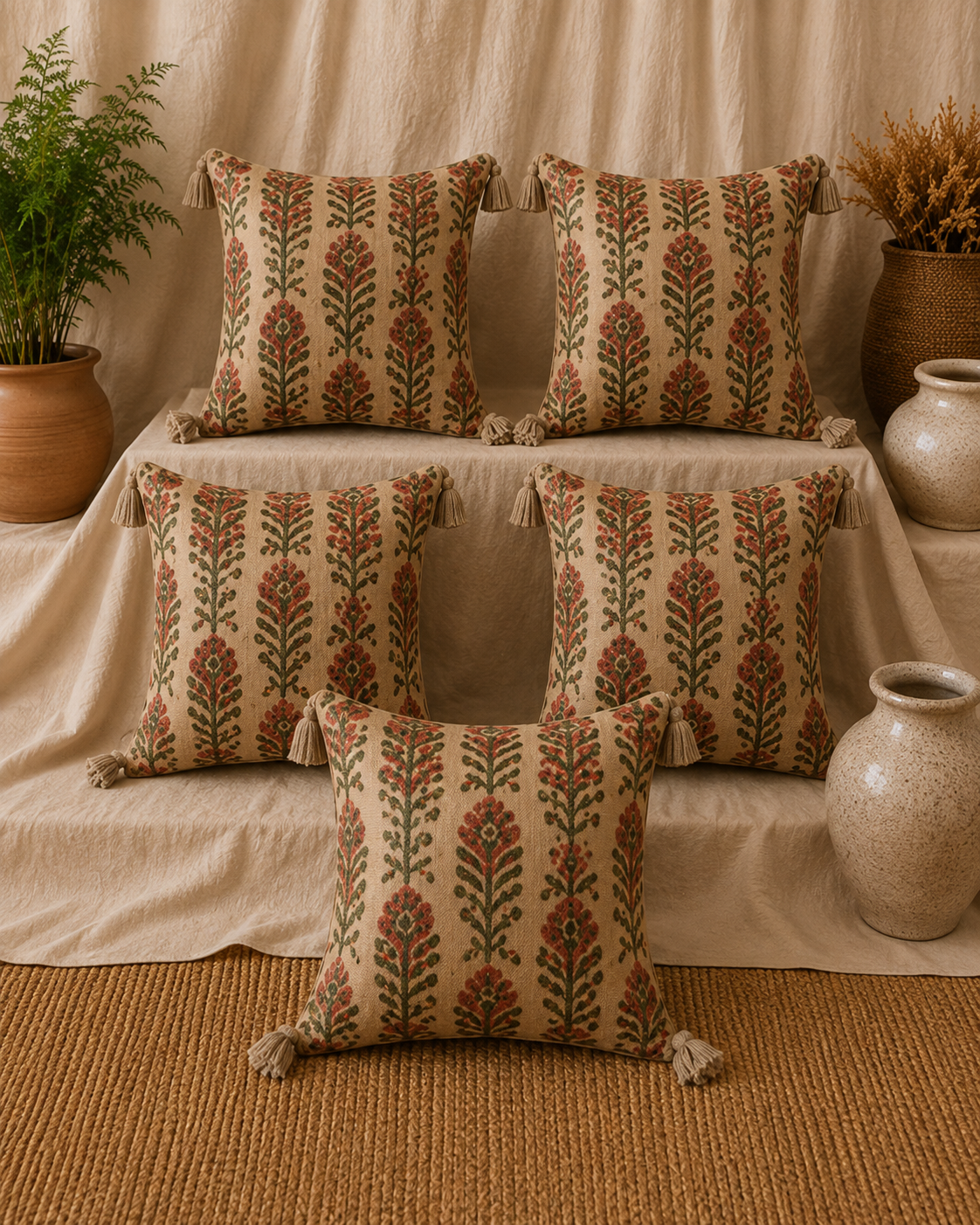 Pure tnt jute textured cotton cushion covers 16x16 inches (set of 5)