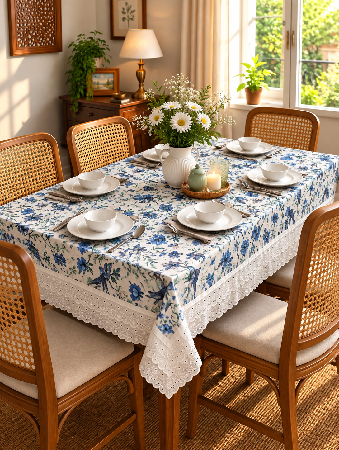 Pure cotton laced table covers for 4, 6 and 8 seater dining tables