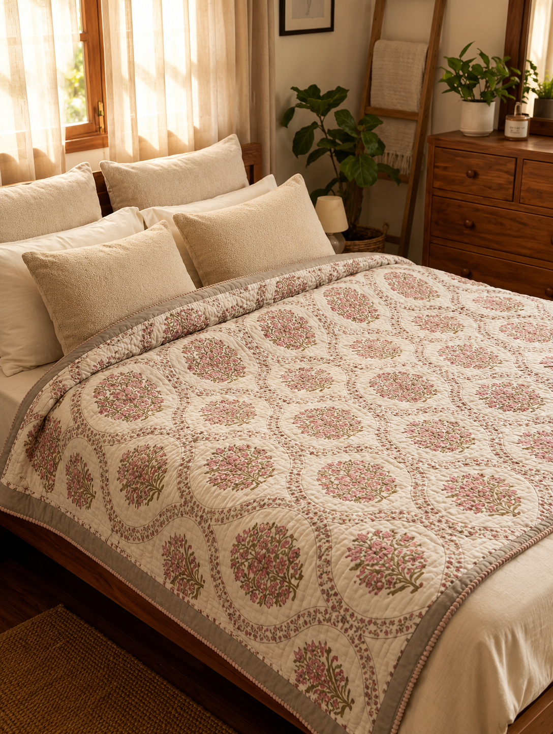 Pure mulmul cotton screen printed reversible double razai (90x108 inches)
