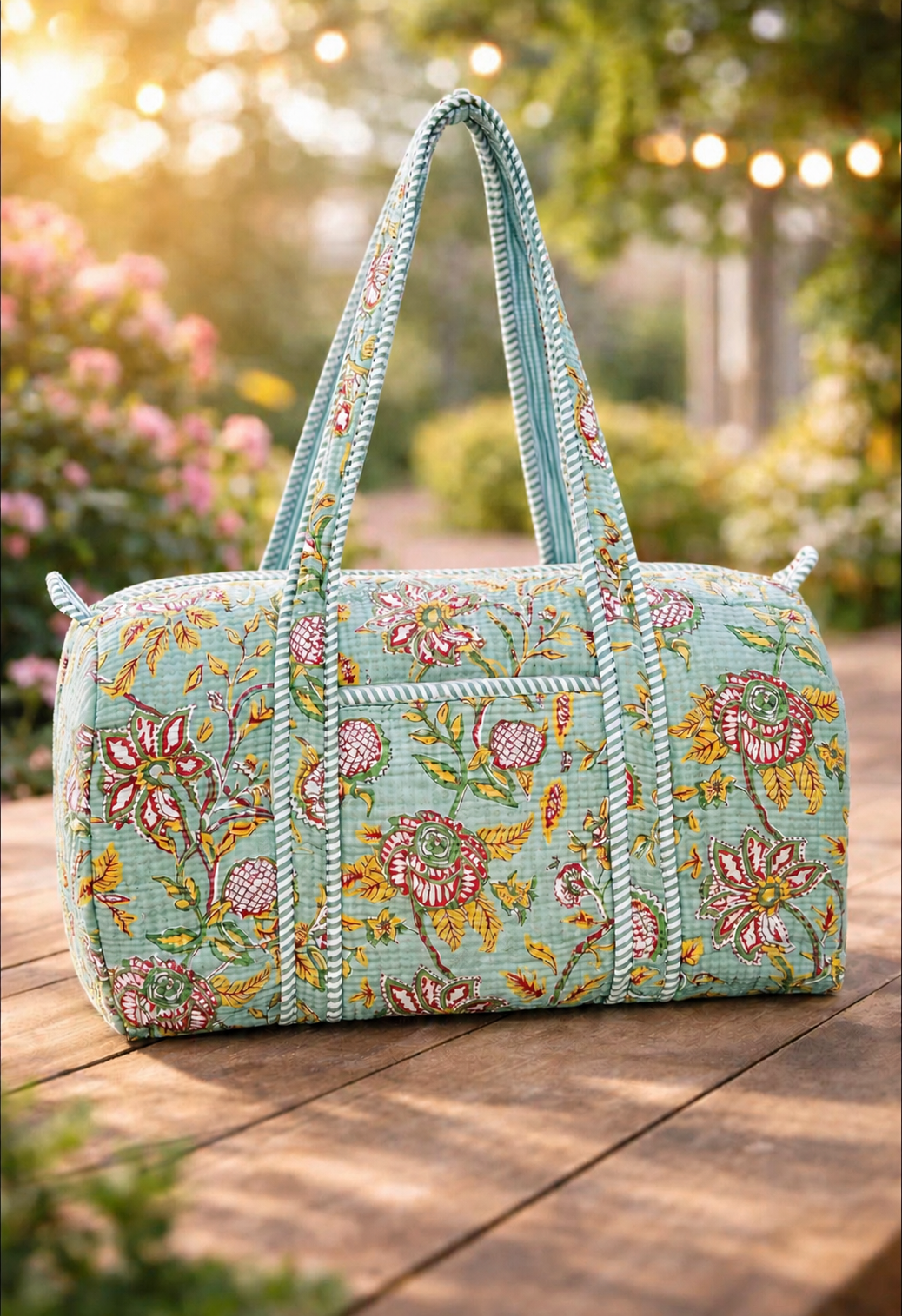 Pure cotton quilted compact duffle bags - 16x9 inches