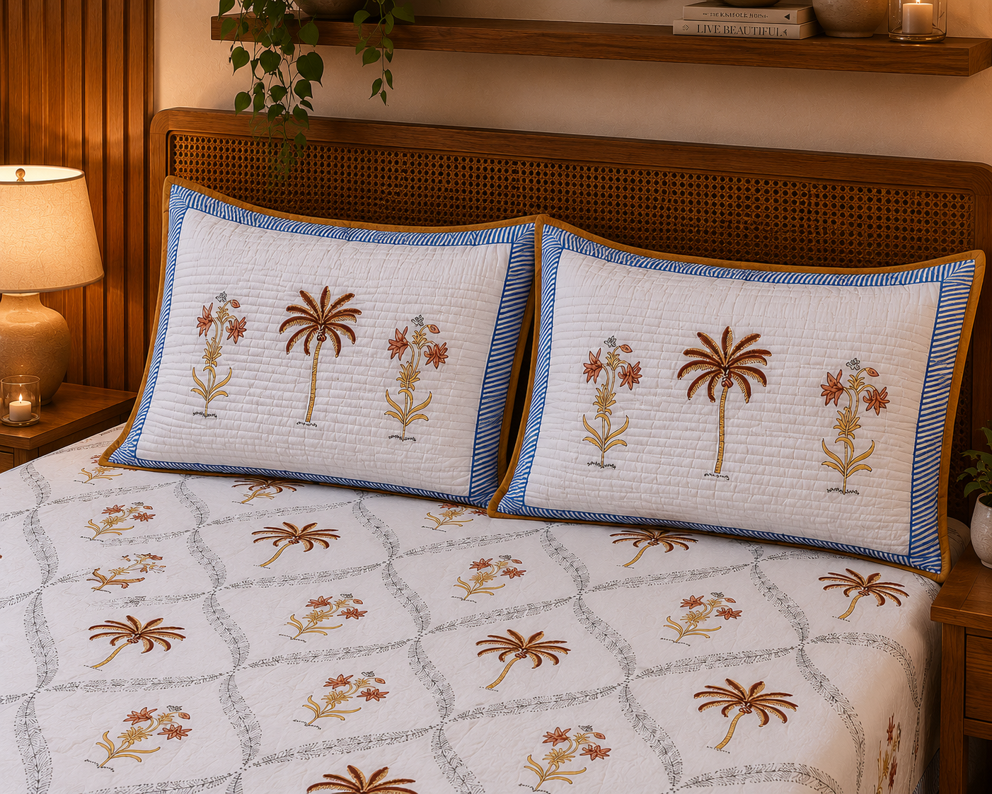 Pure cotton king size bedsheets with 2 quilted pillow covers (100x108 inches)