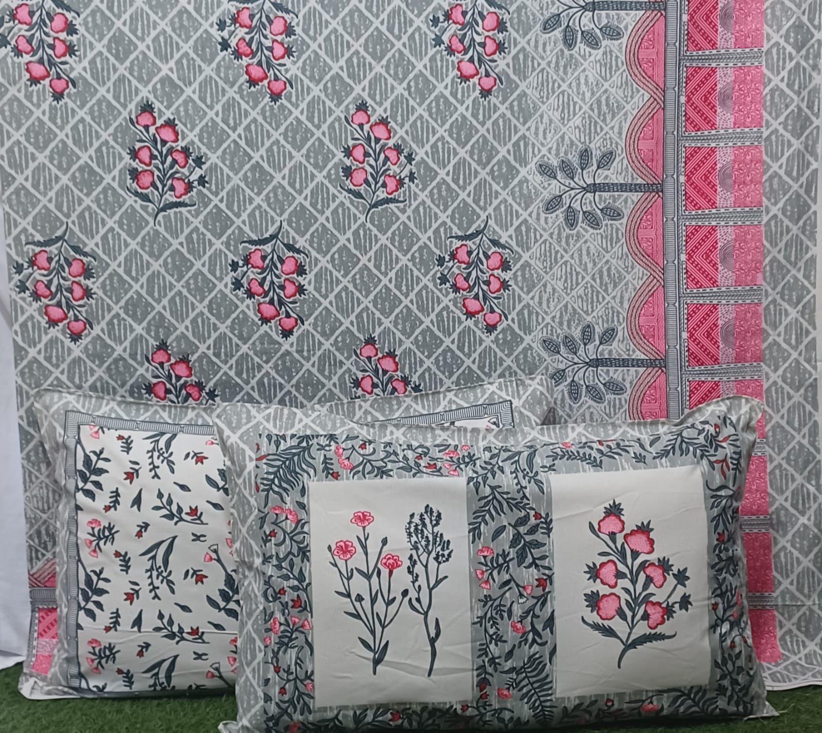 Pure cotton queen size bedsheet with two pillow covers (93x108 inches)