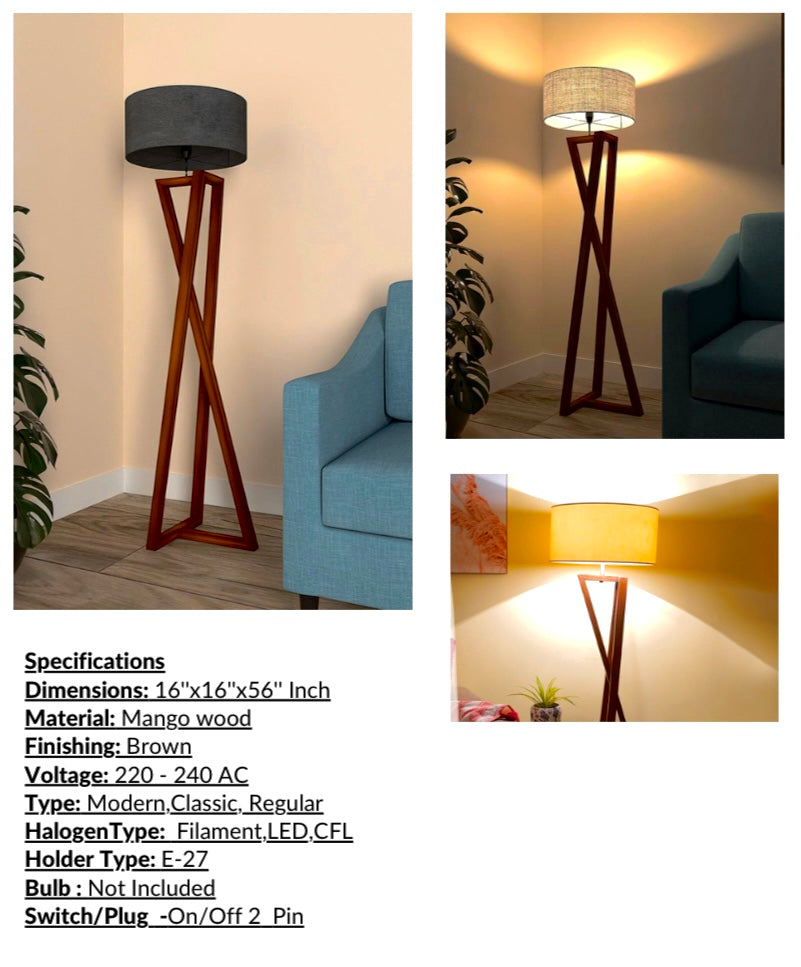 The criss-cross geometric Rustic mango wood floor lamp