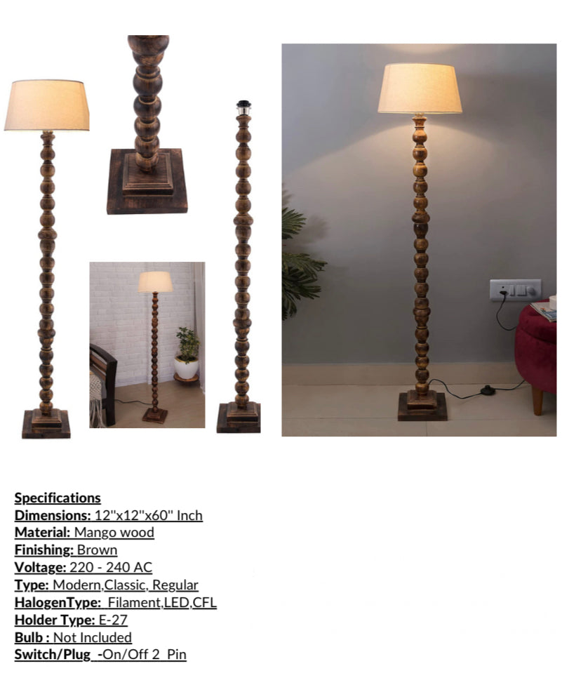 Rustic mango wood floor lamp