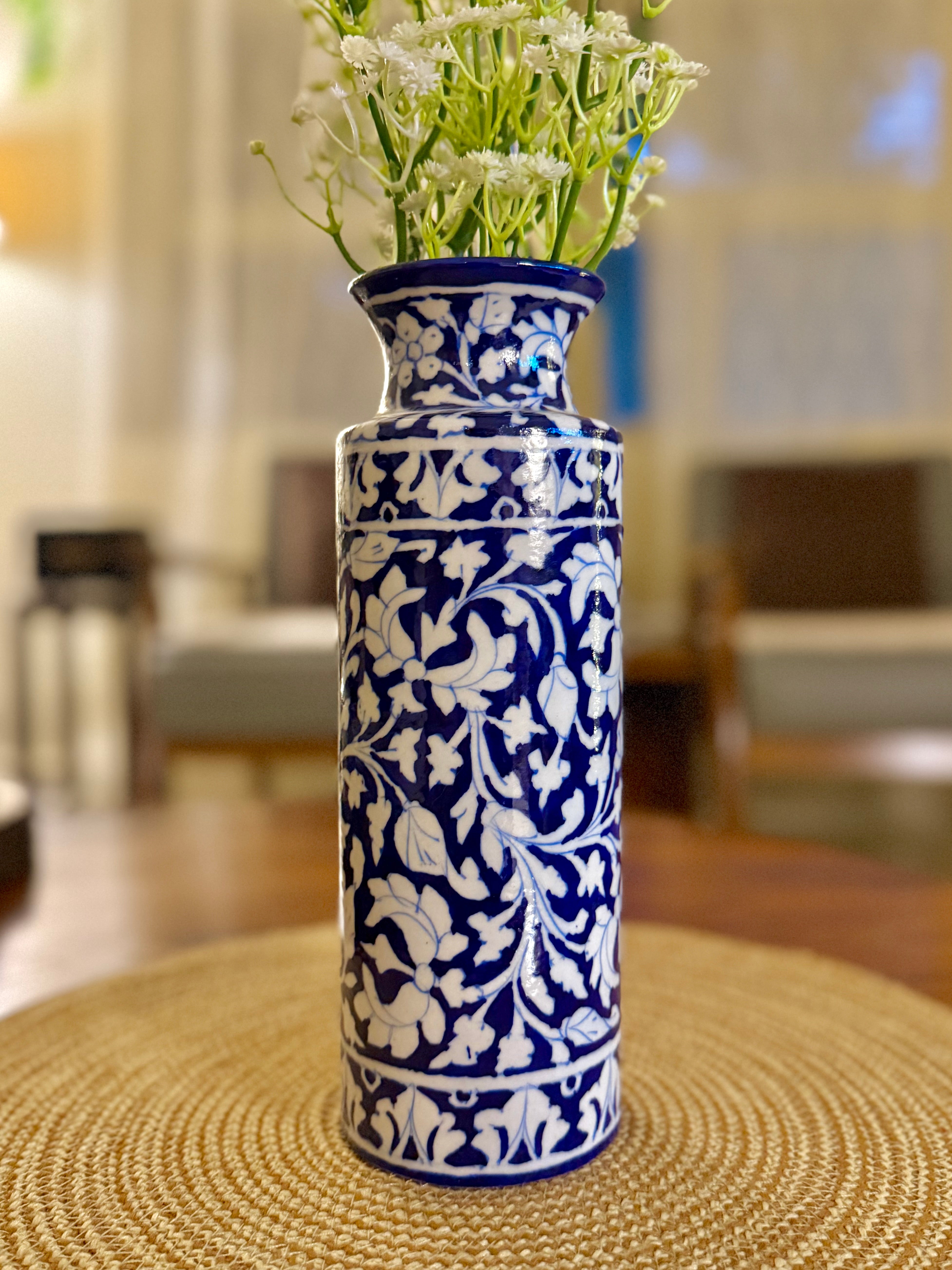 Traditionally hand-crafted blue pottery vase