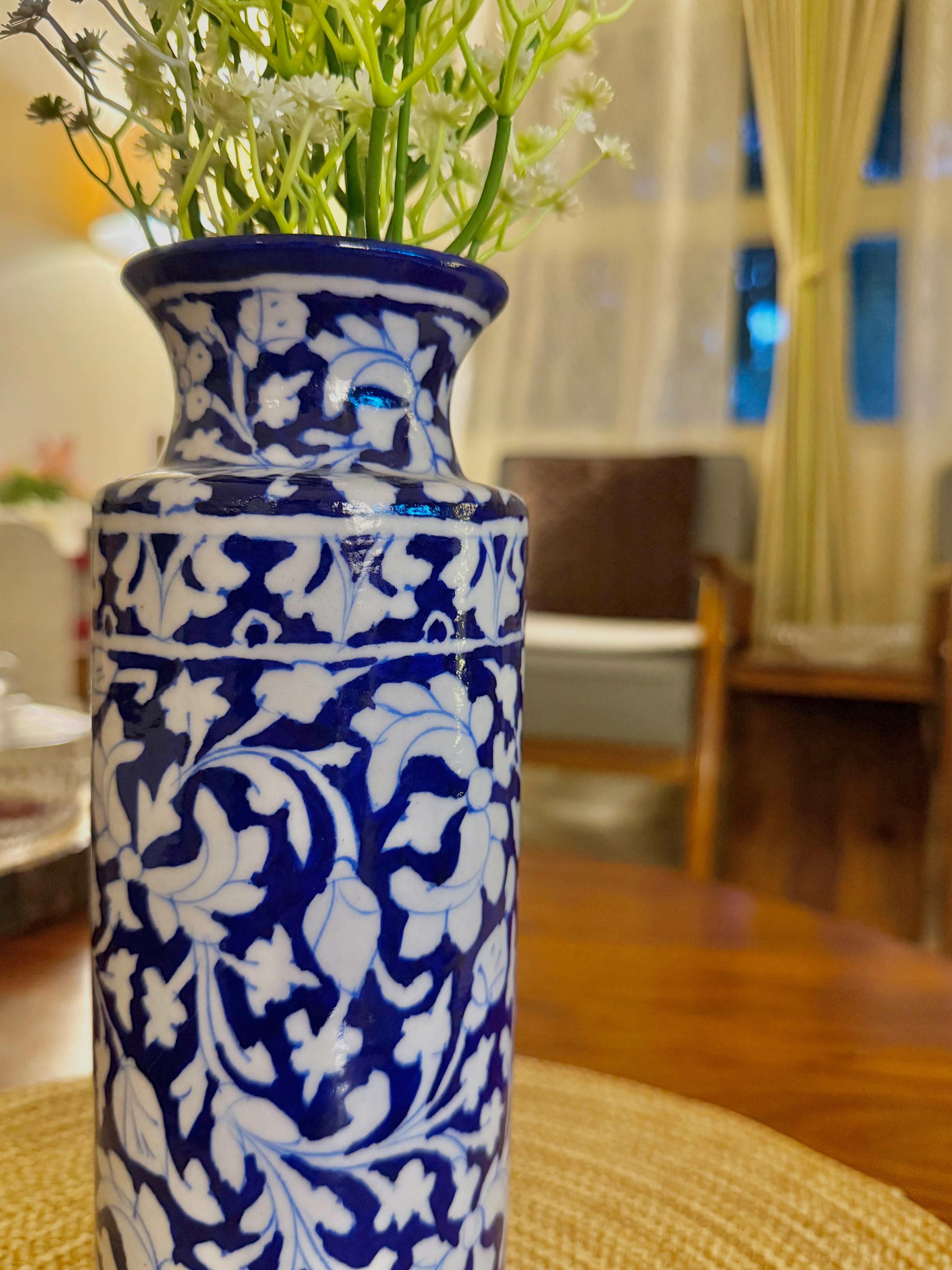 Traditionally hand-crafted blue pottery vase