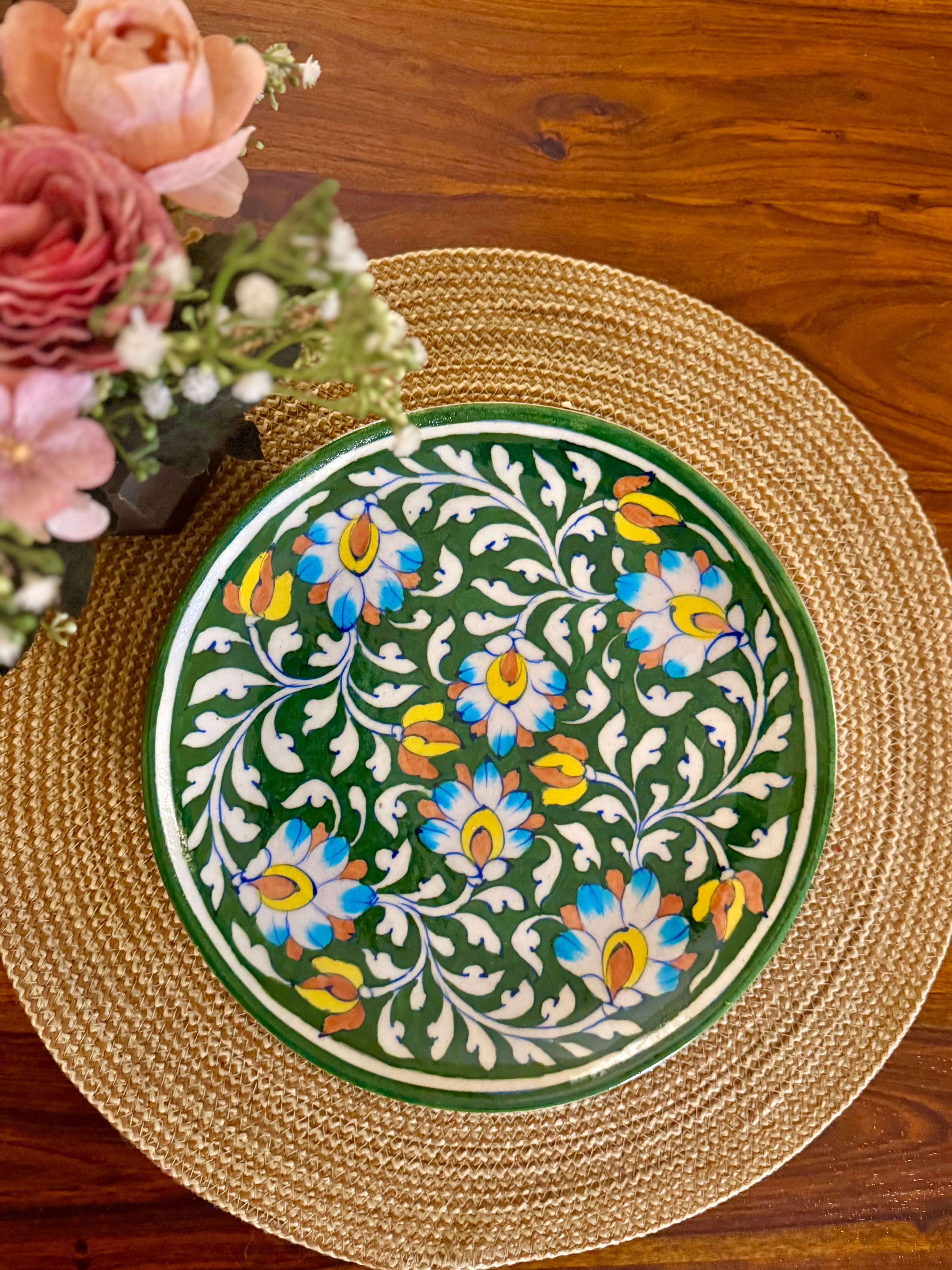 Traditionally hand-crafted blue pottery wall plate