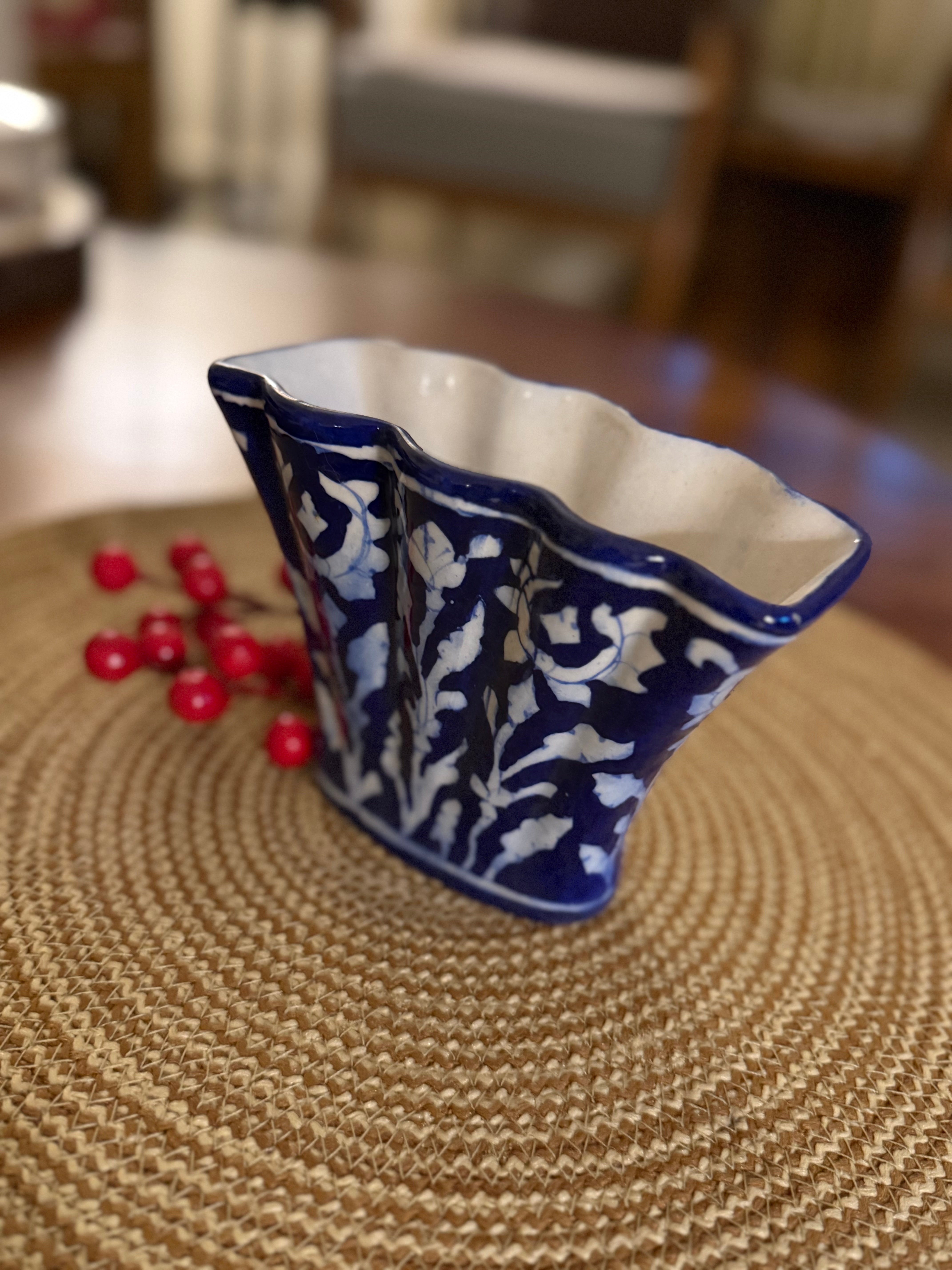 Traditionally hand-crafted blue pottery vase/pen stand