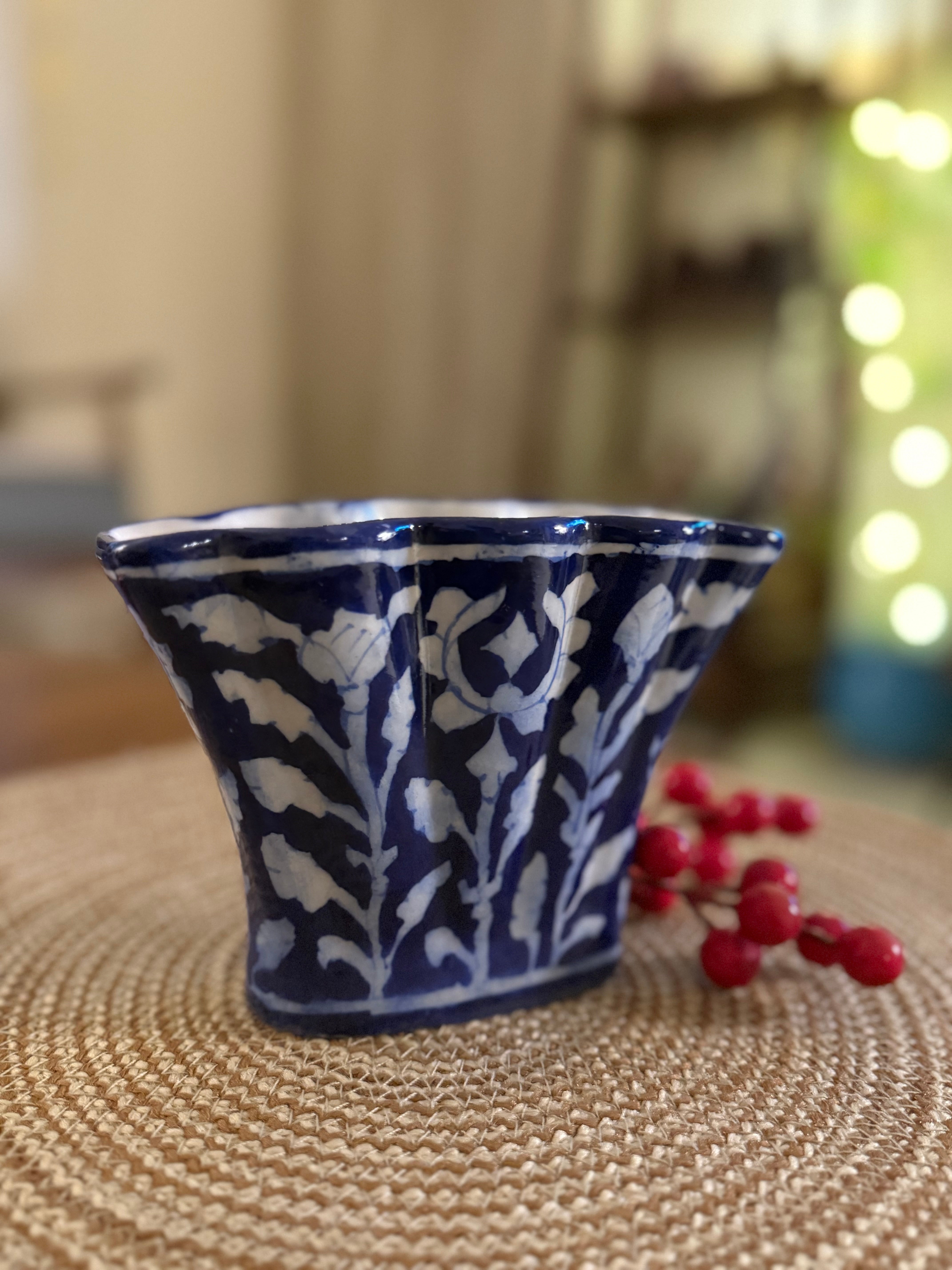 Traditionally hand-crafted blue pottery vase/pen stand