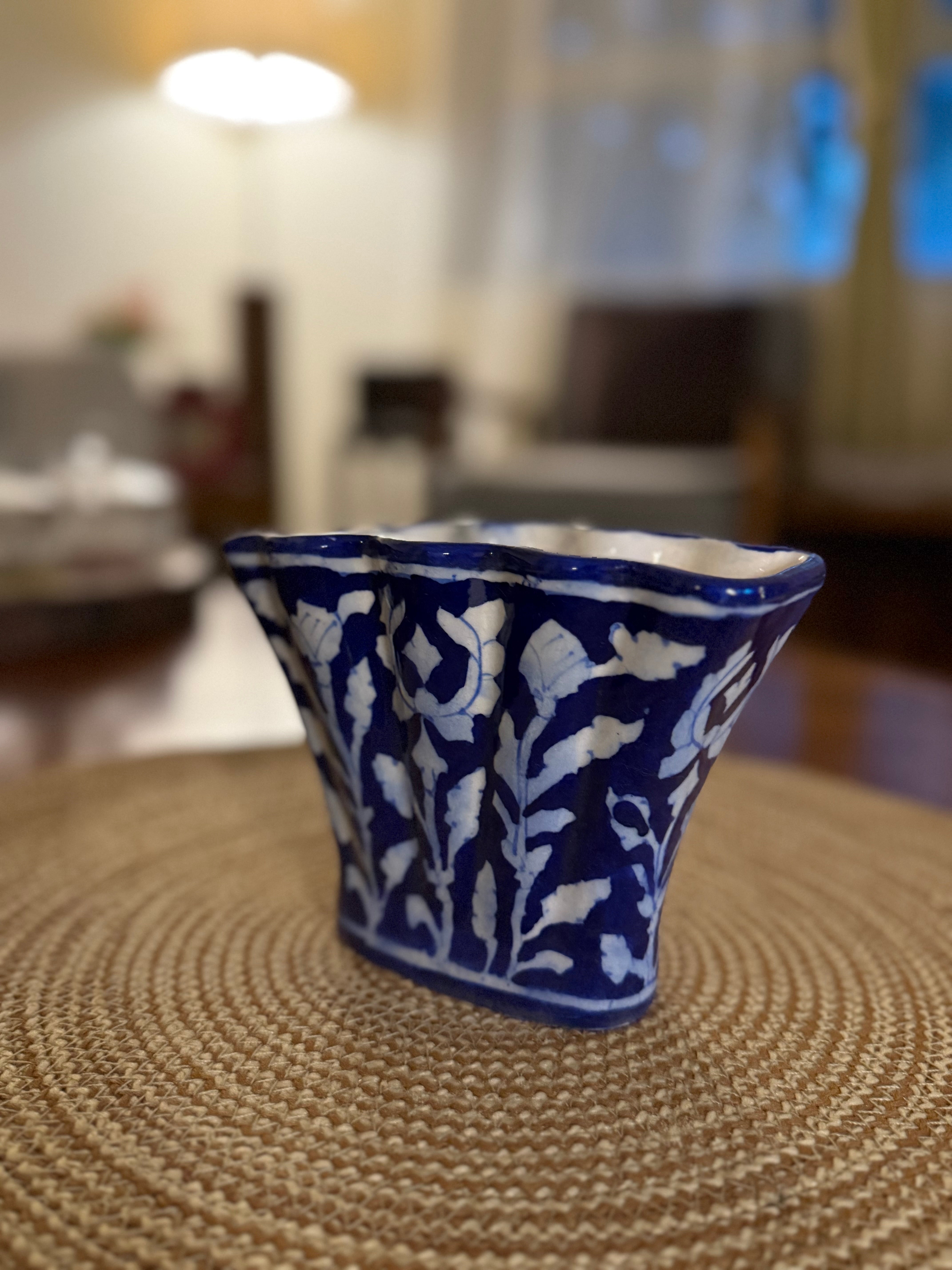 Traditionally hand-crafted blue pottery vase/pen stand