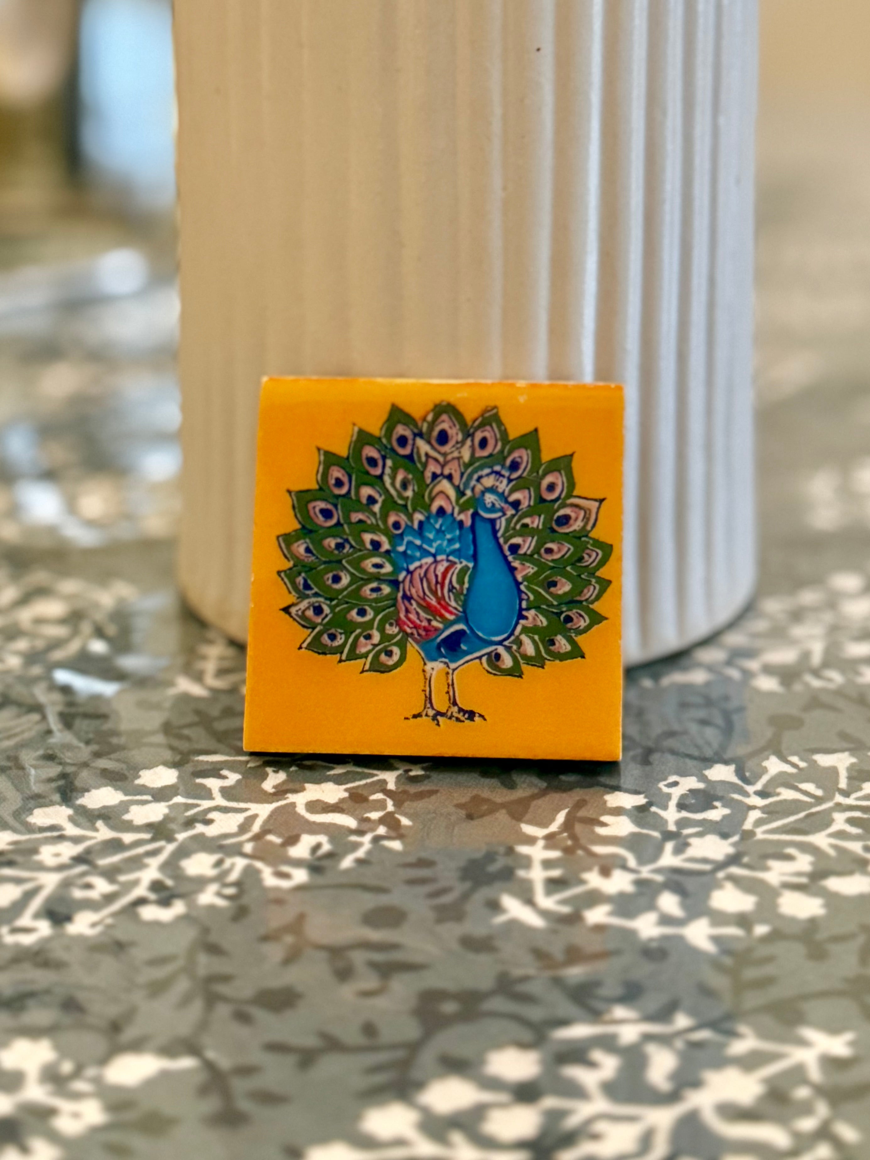 Traditionally hand-crafted blue pottery fridge magnet