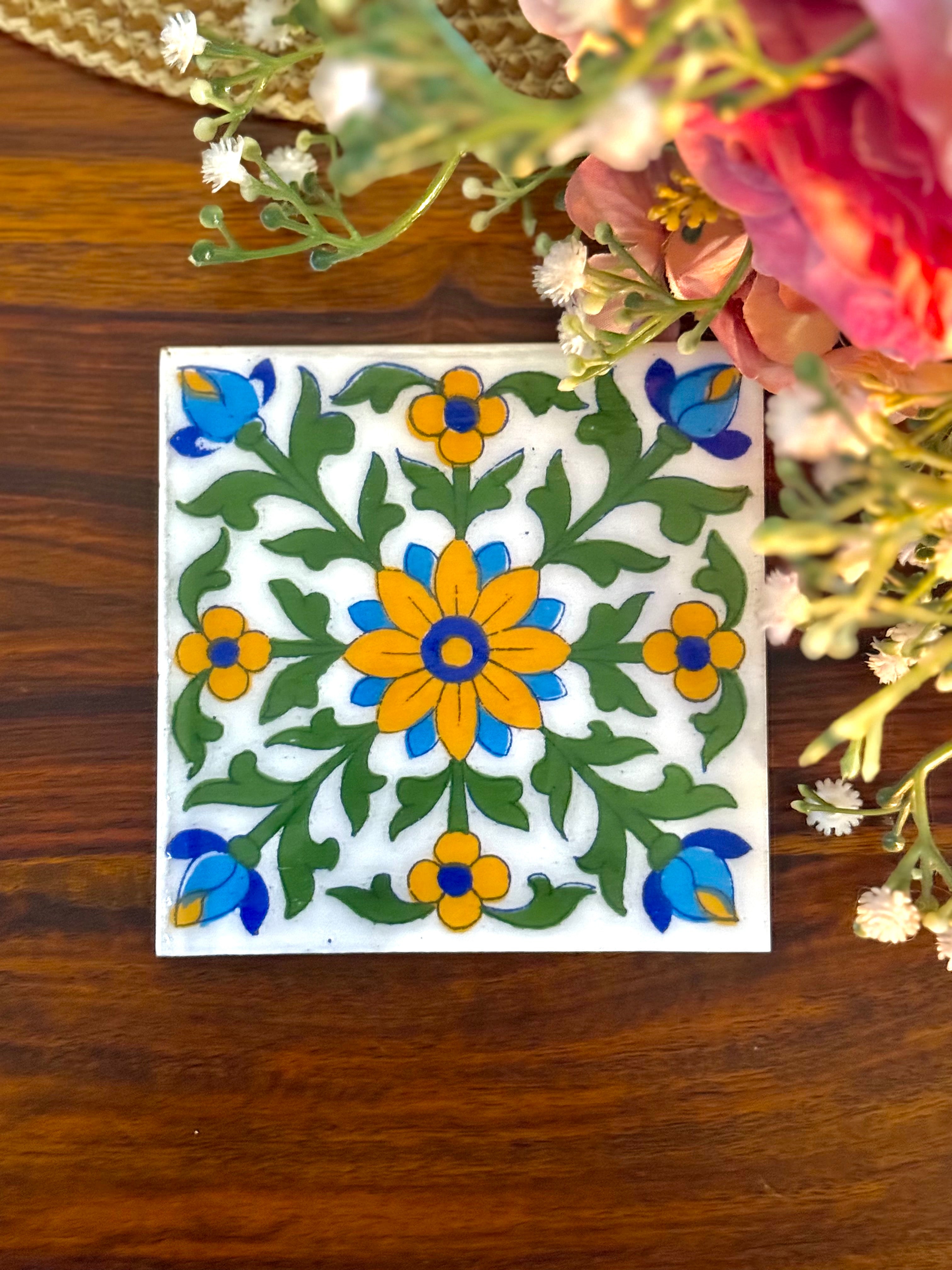 Traditionally hand-crafted blue pottery tile