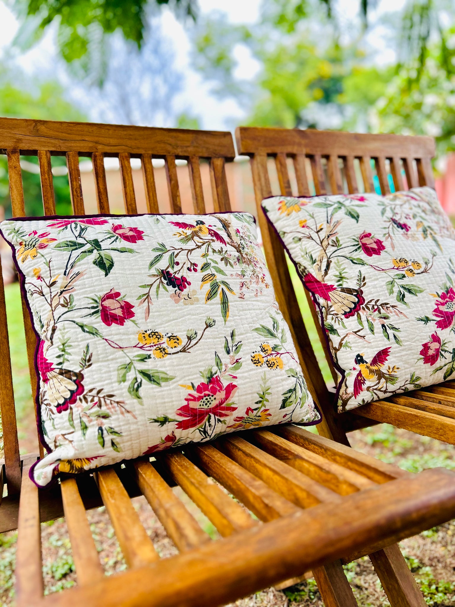 Pure cotton printed and quilted Cushion Covers 16x16 inches/ 40x40 cms (Set of 5)